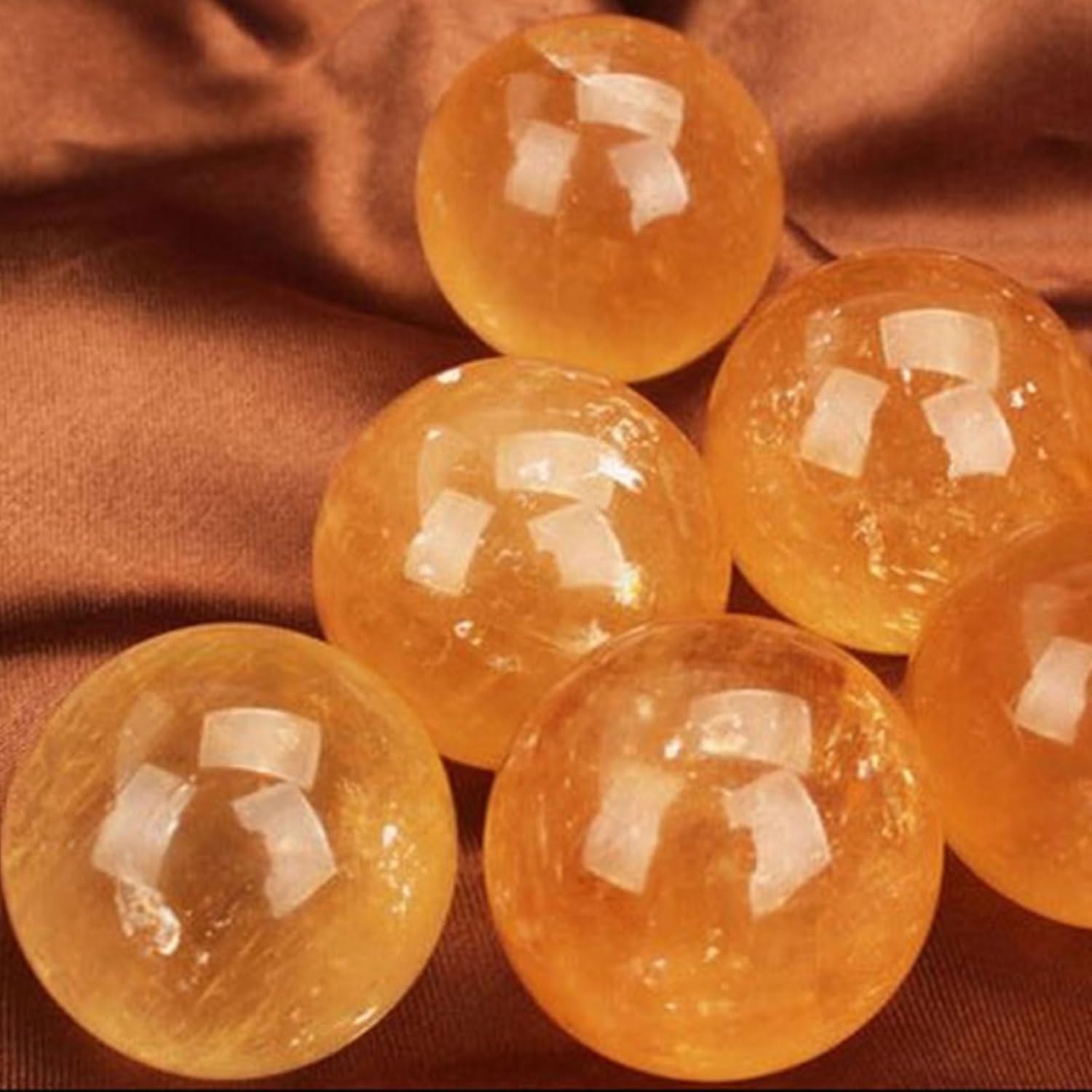 Natural Yellow Calcite Quartz Healing Crystal Sphere with Wooden Stand