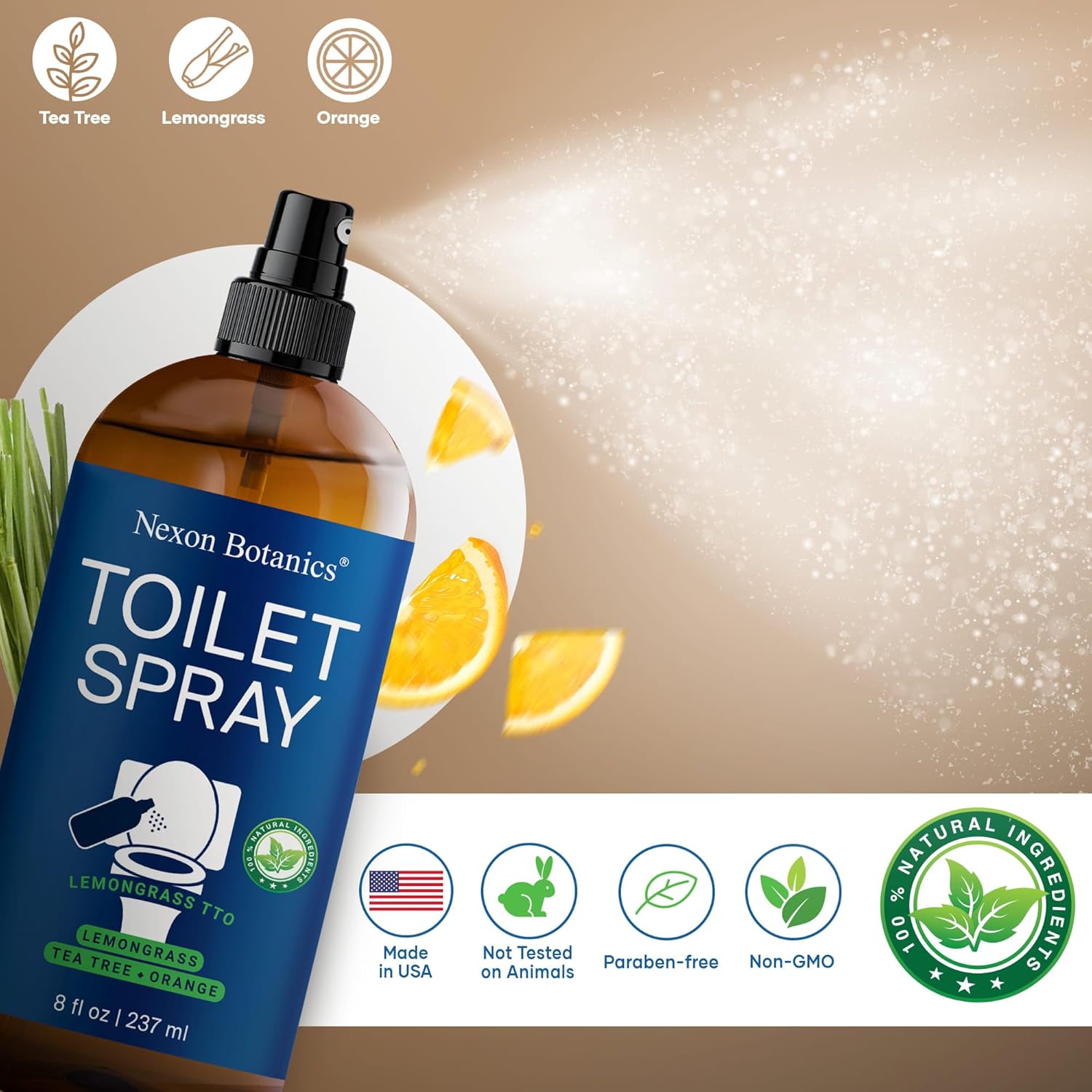 Lemongrass Tea Tree Toilet Spray 8 Fl Oz - Natural Odor Eliminator