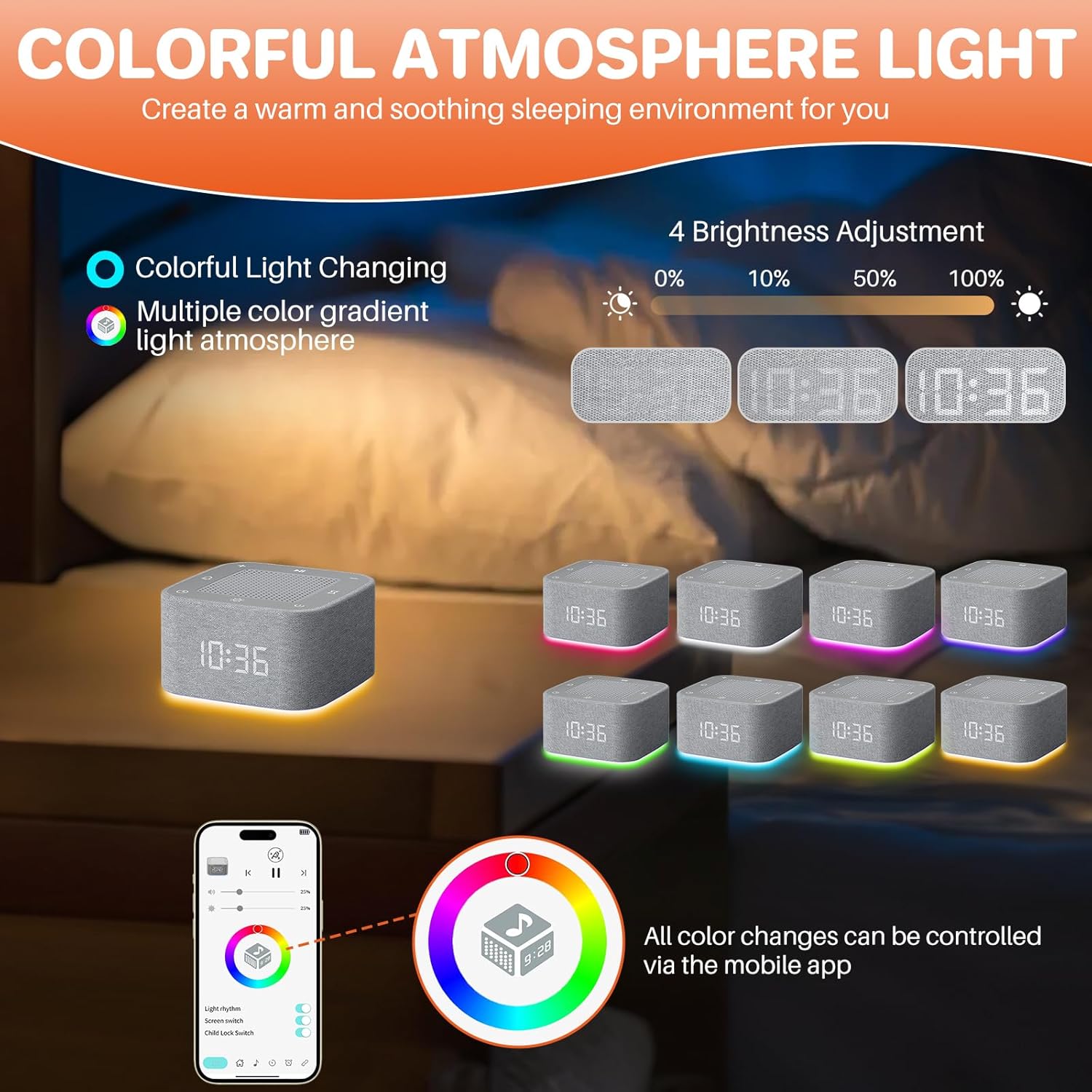FUNYKICH 3 in 1 White Noise Machine with Alarm Clock and Night Light
