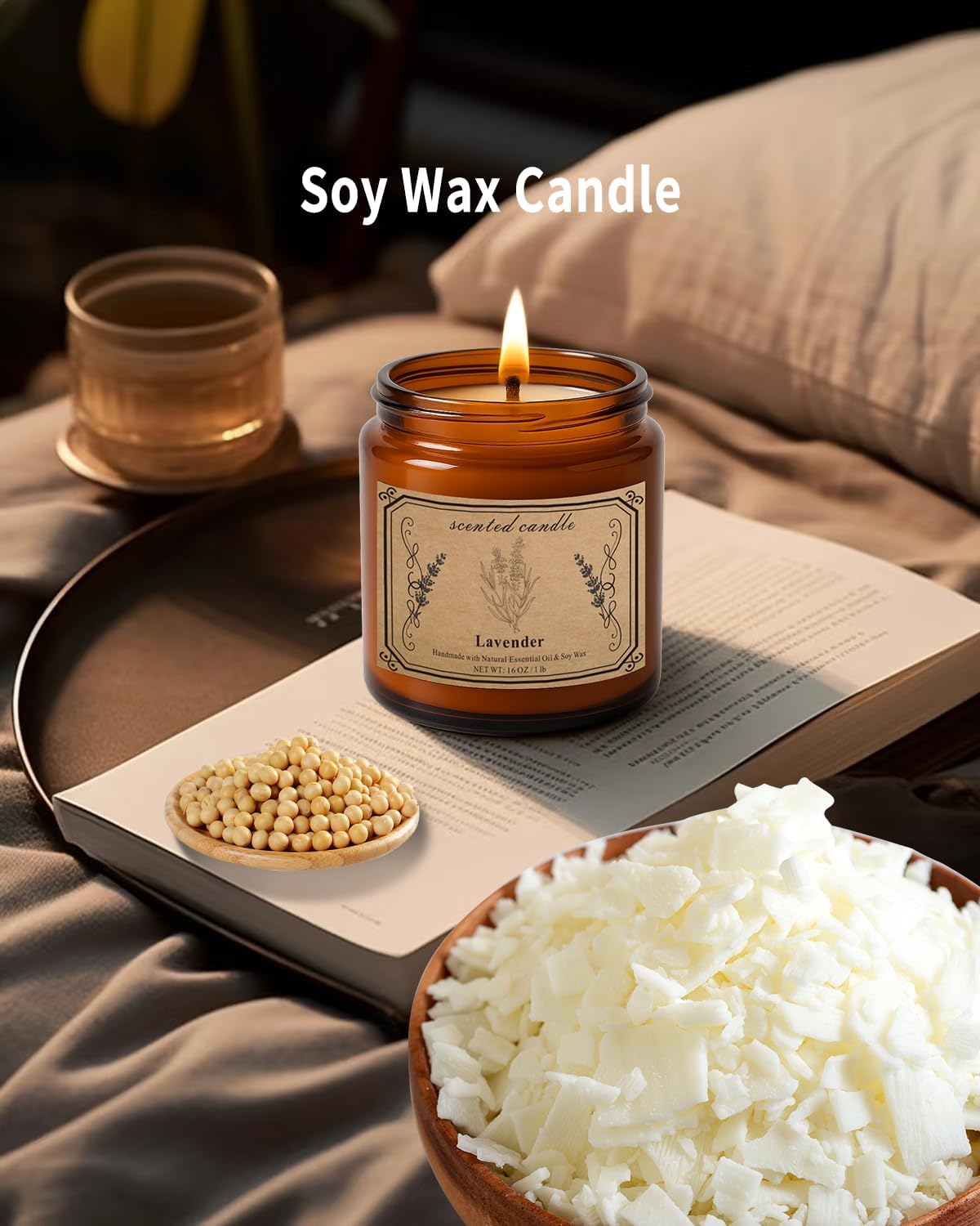 POOTES 16oz Soy Wax Lavender Candle 100 Hour Burn