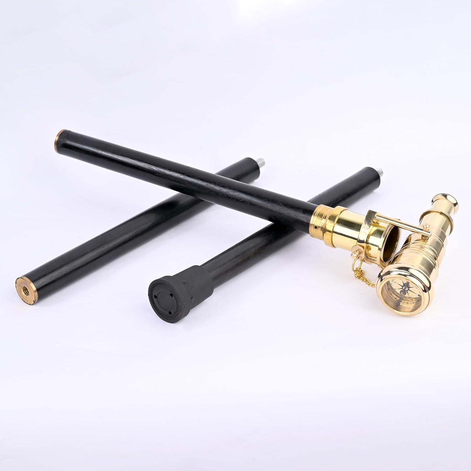 Brass Nautical Telescope Walking Stick with Compass