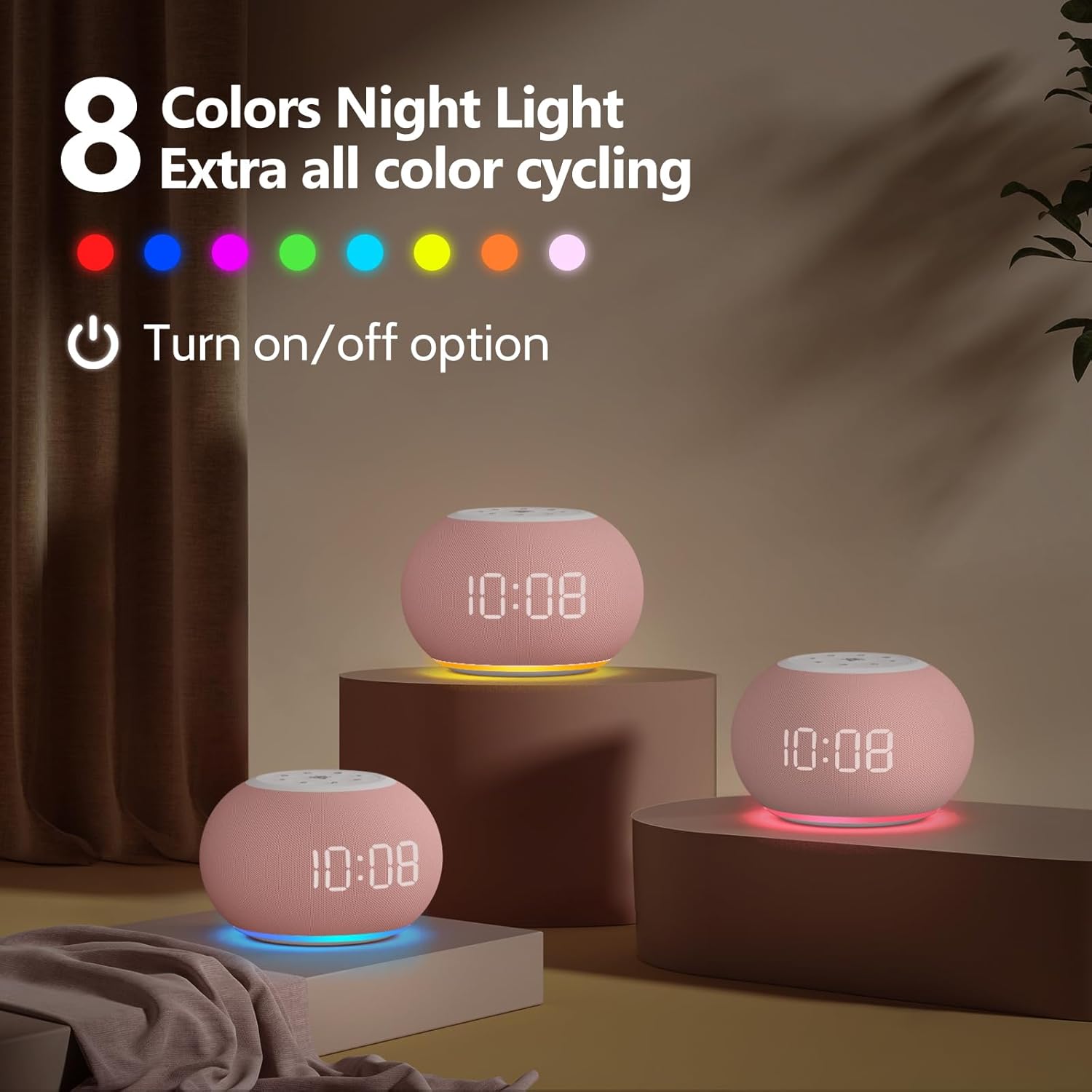 Reacher Auto Dimmable Sound Machine Alarm Clock with Night Lights
