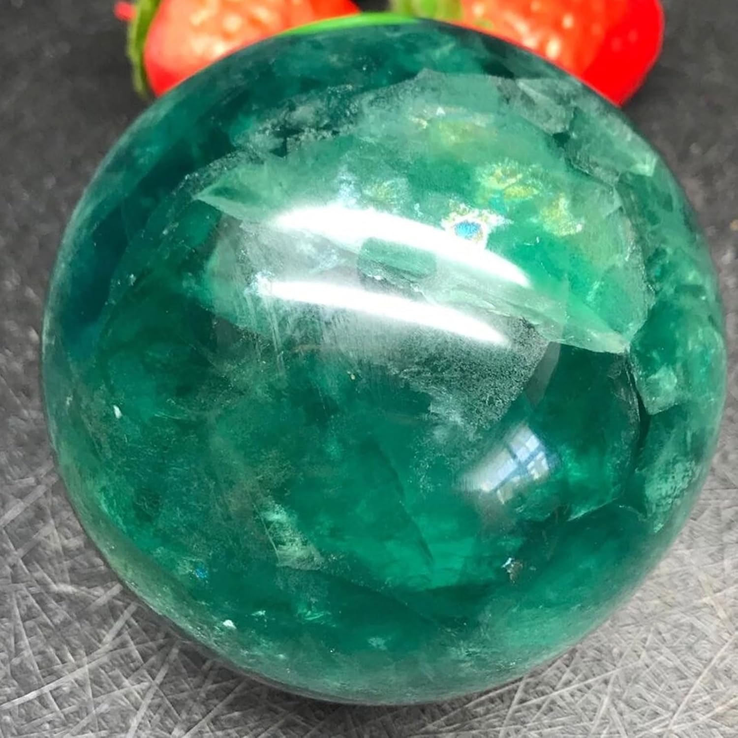 Natural Green Fluorite Crystal Sphere with Stand