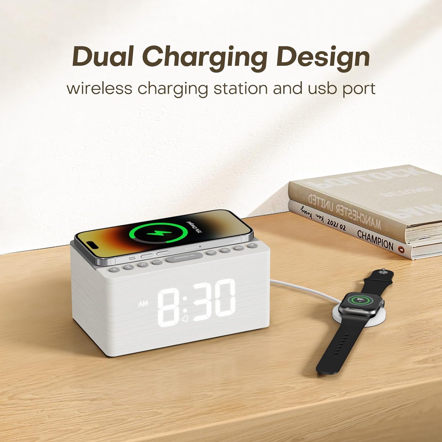 ANJANK Wooden Sound Machine Alarm Clock with Sleep Timer