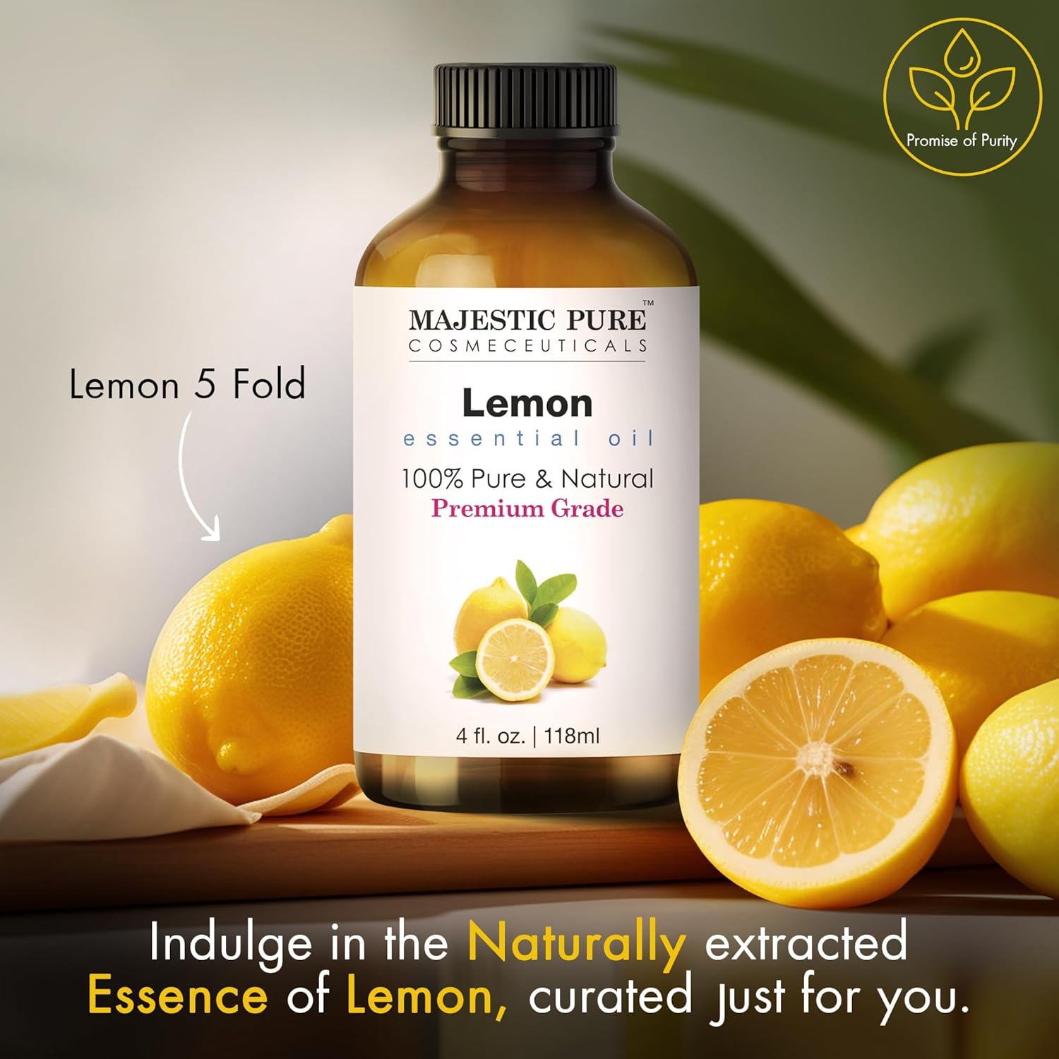 Majestic Pure Lemon Essential Oil 4 Fl Oz with Glass Dropper