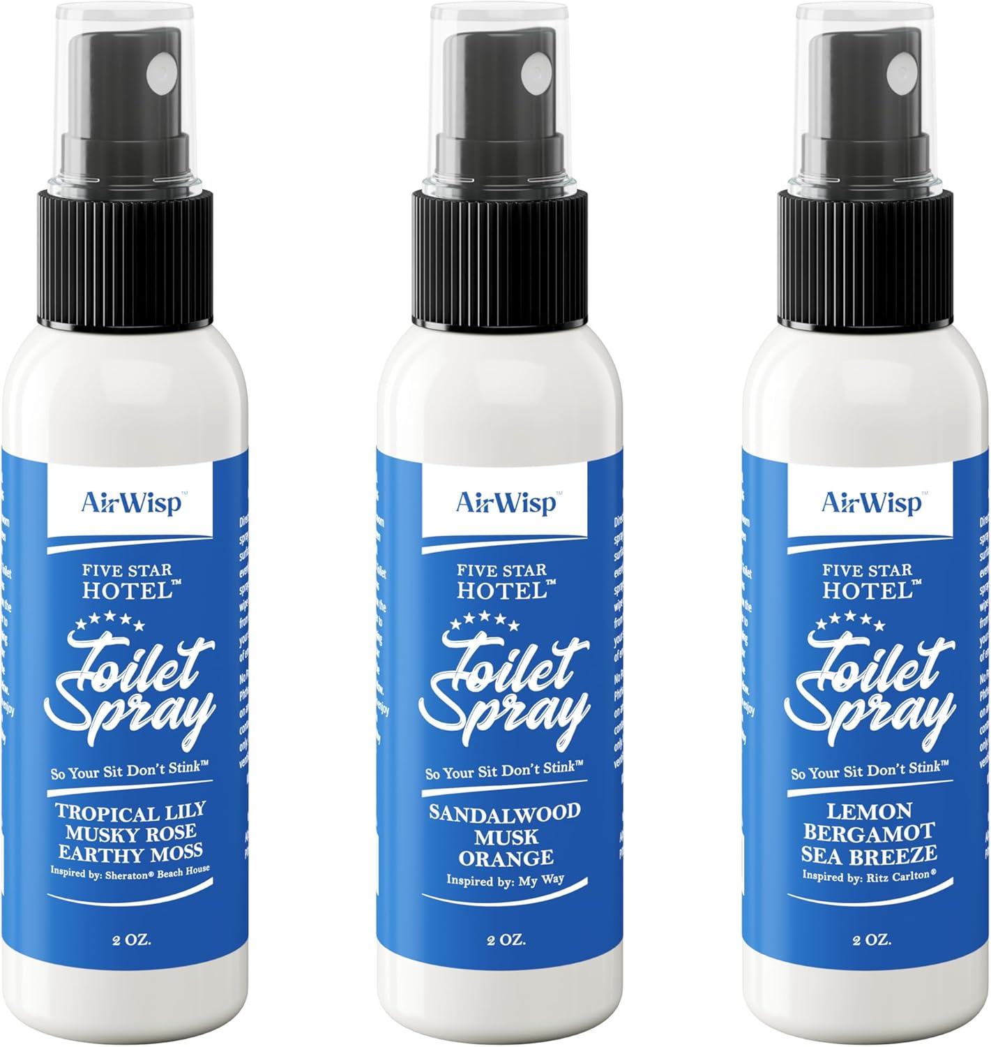 AirWisp Toilet Spray 3 Pack - Hotel Scents Odor Eliminator