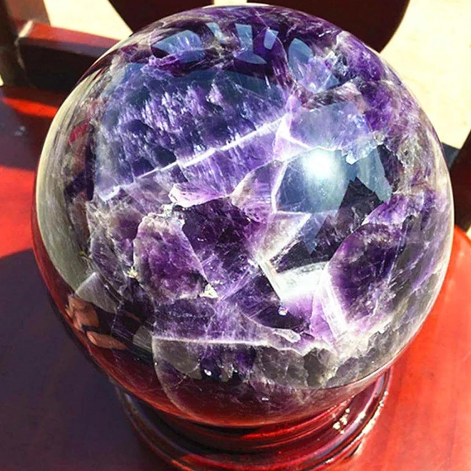 Natural Fantasy Amethyst Sphere Ornament with Stand