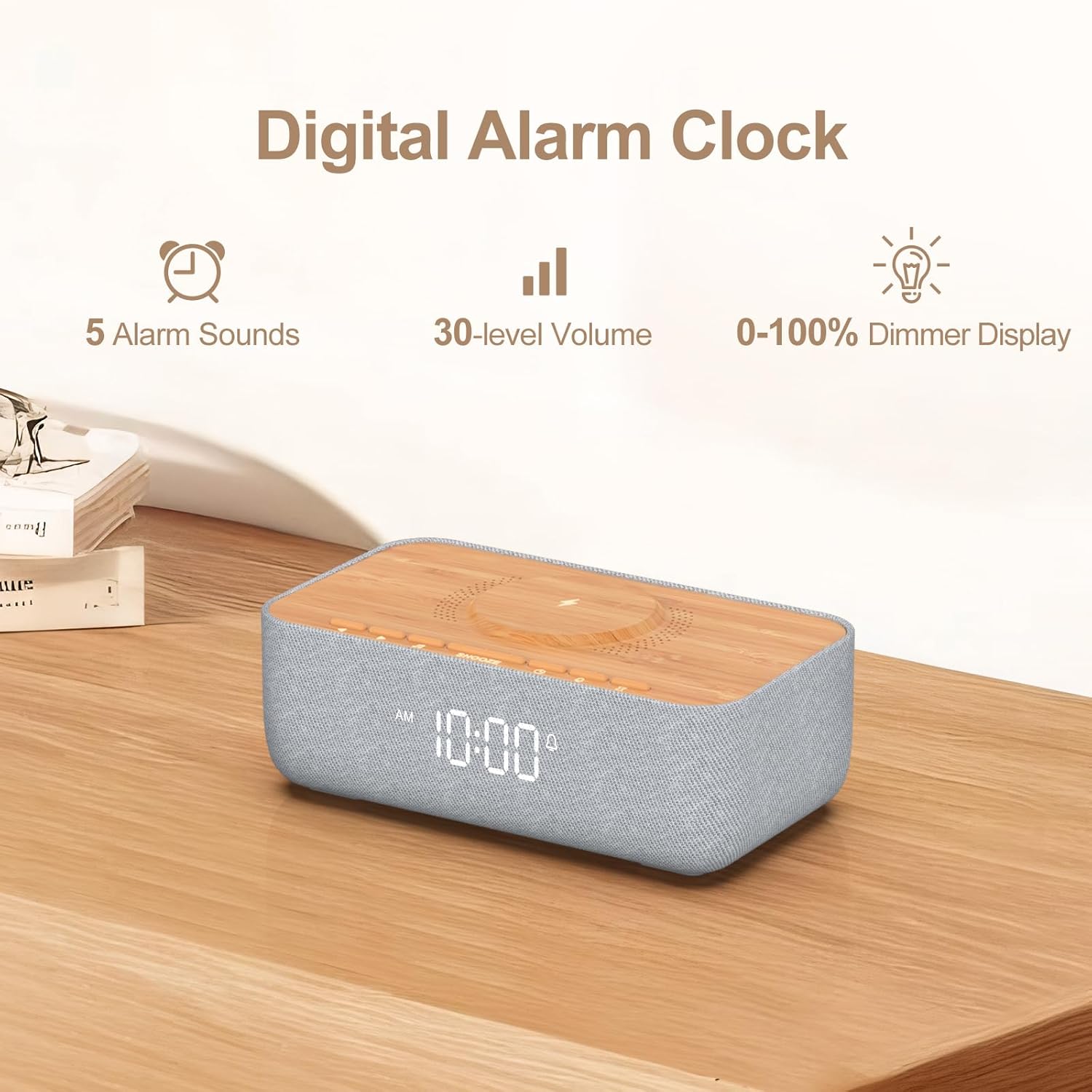 REACHER 15W Magnetic Wireless Charging Alarm Clock with White Noise