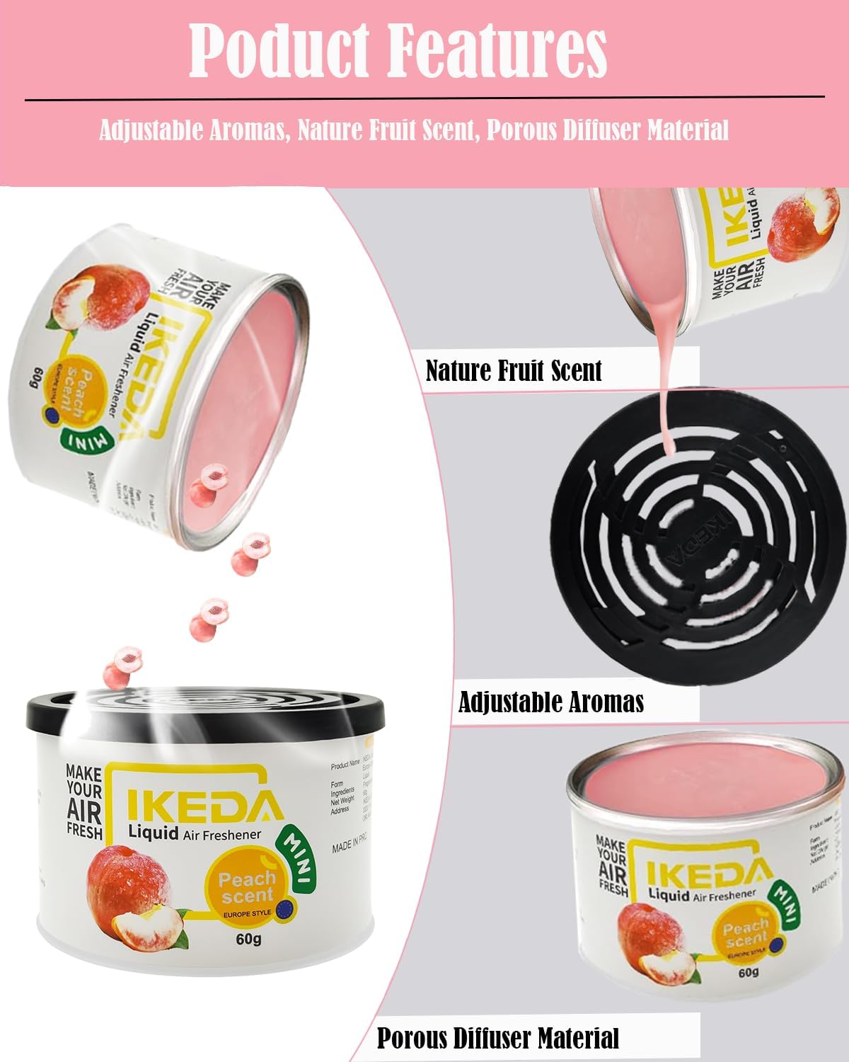 Peach Essential Oil Air Freshener Cans 2pcs