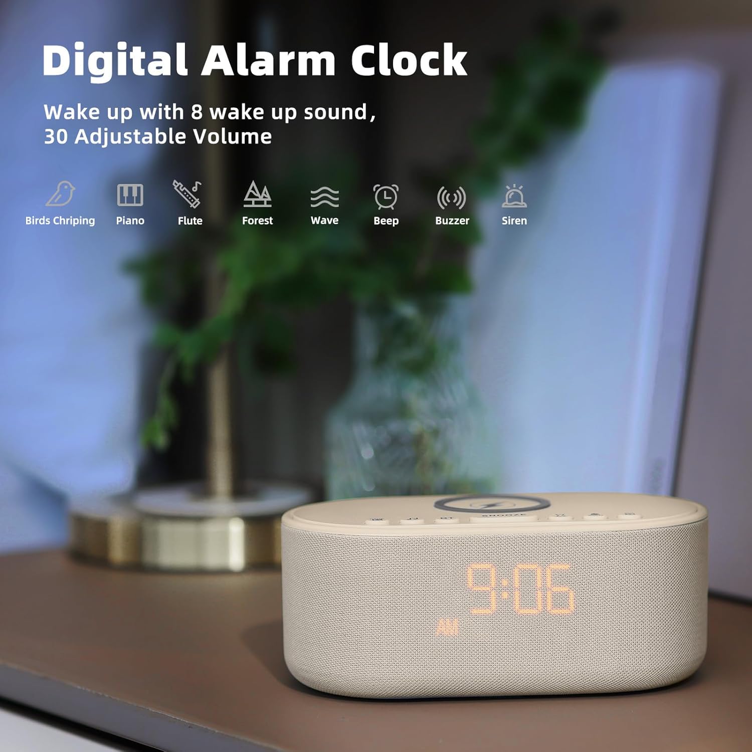 Odokee Sound Machine Alarm Clock with Bluetooth Speaker and Wireless Charging