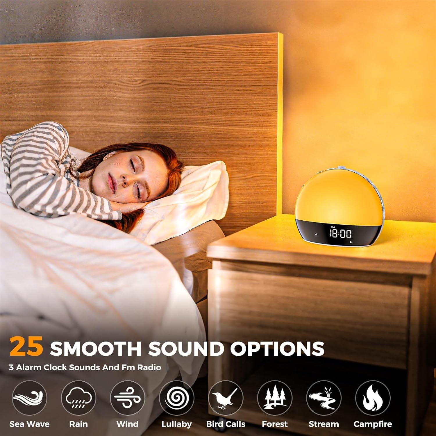 Risop Gentle Awakening Sunrise Alarm Clock with Light Therapy and Bluetooth Speaker
