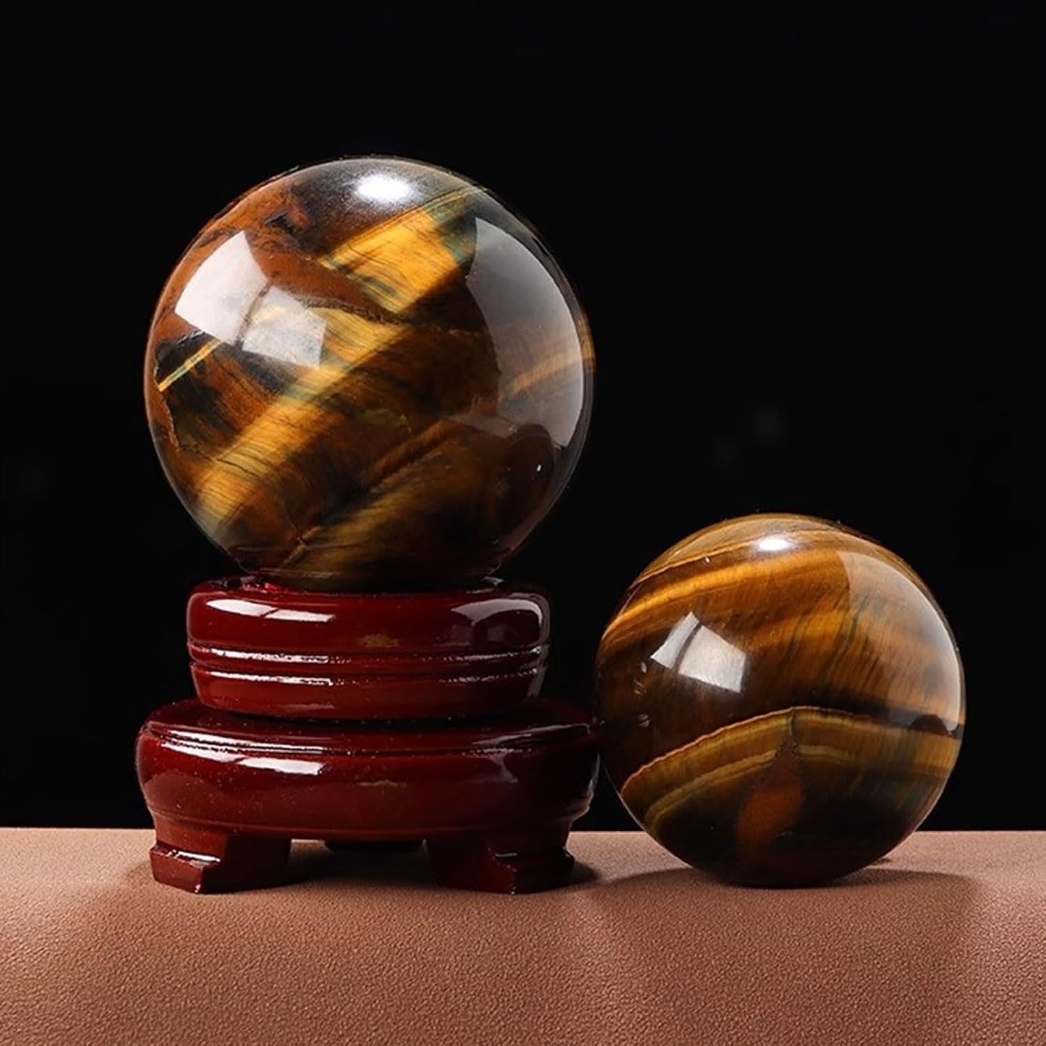 Natural Tiger Eyes Crystal Sphere Feng Shui Healing Decor