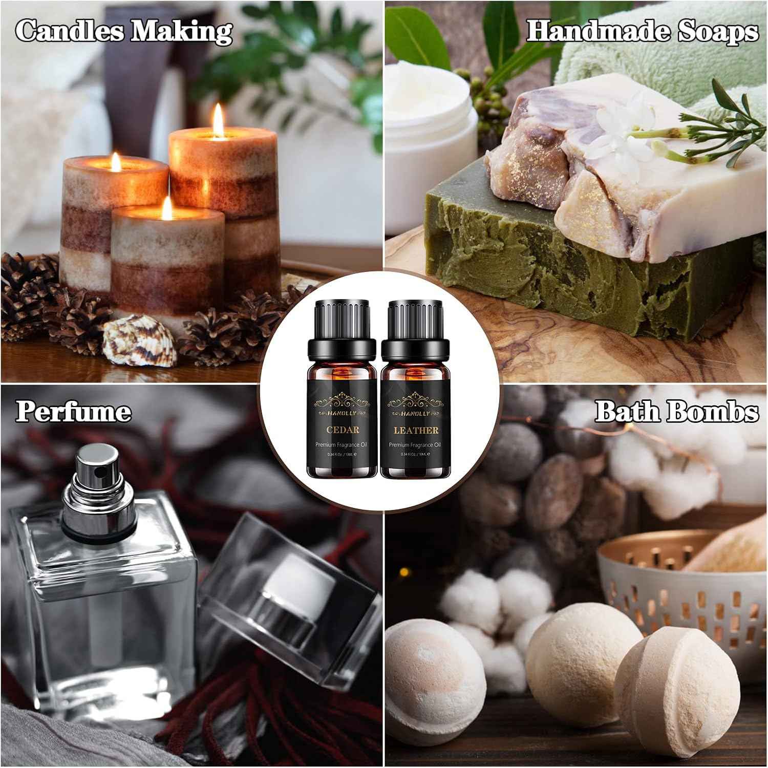 Mens Essential Oils Set 6x10ML - Sandalwood Cedar Leather Sweet Tobacco Rum Cologne