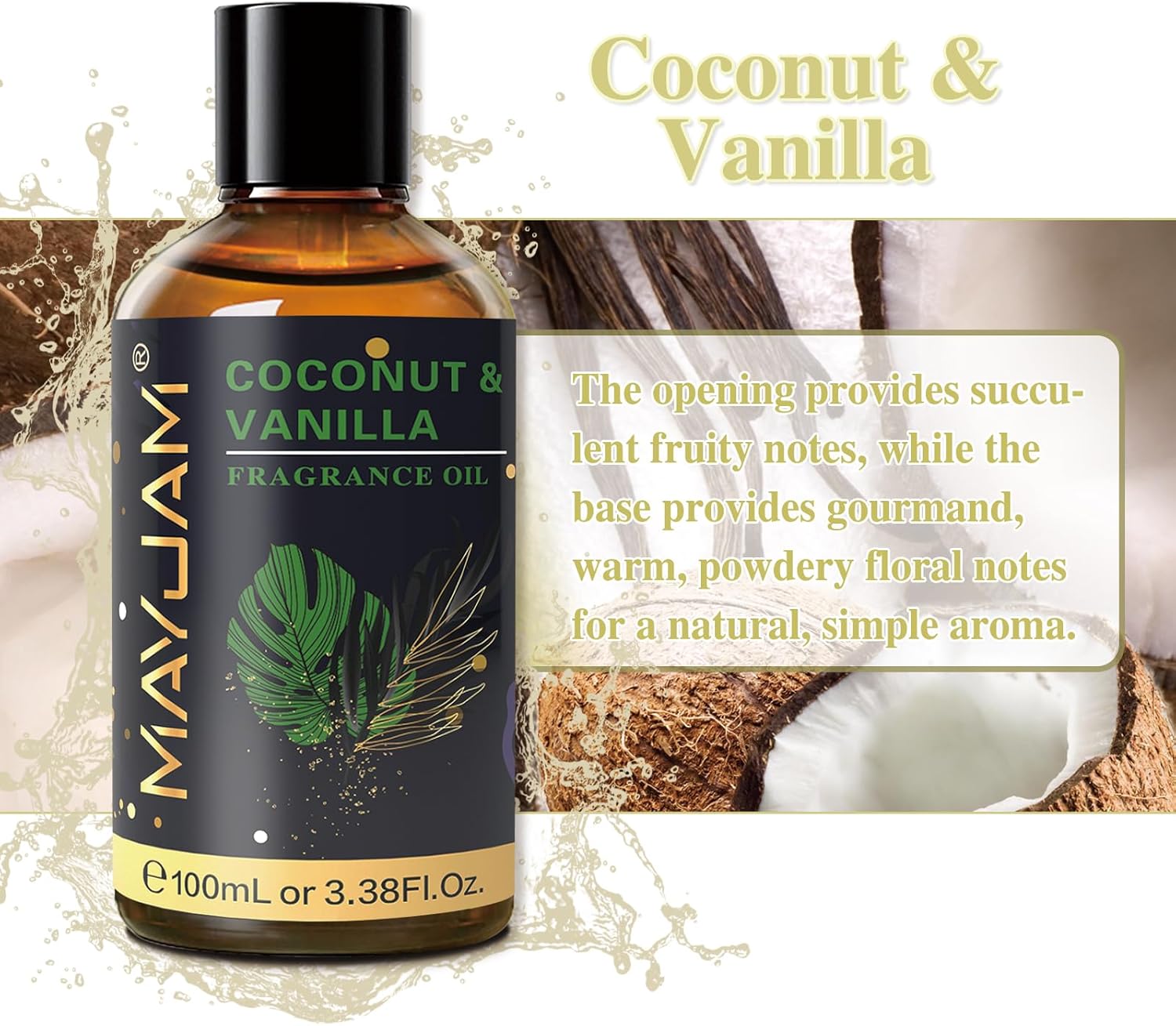 MAYJAM 100ML Coconut Vanilla Fragrance Oil with Glass Dropper