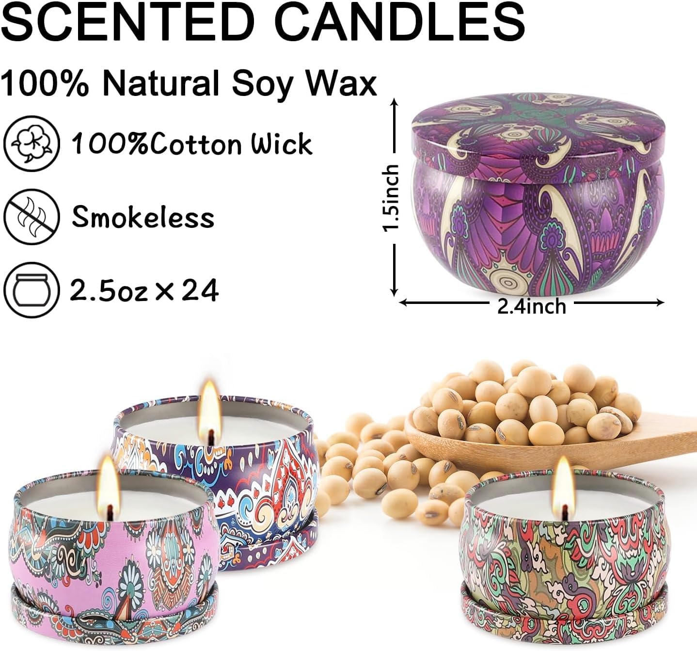 24 Pack Scented Candles Set for Relaxation and Aromatherapy