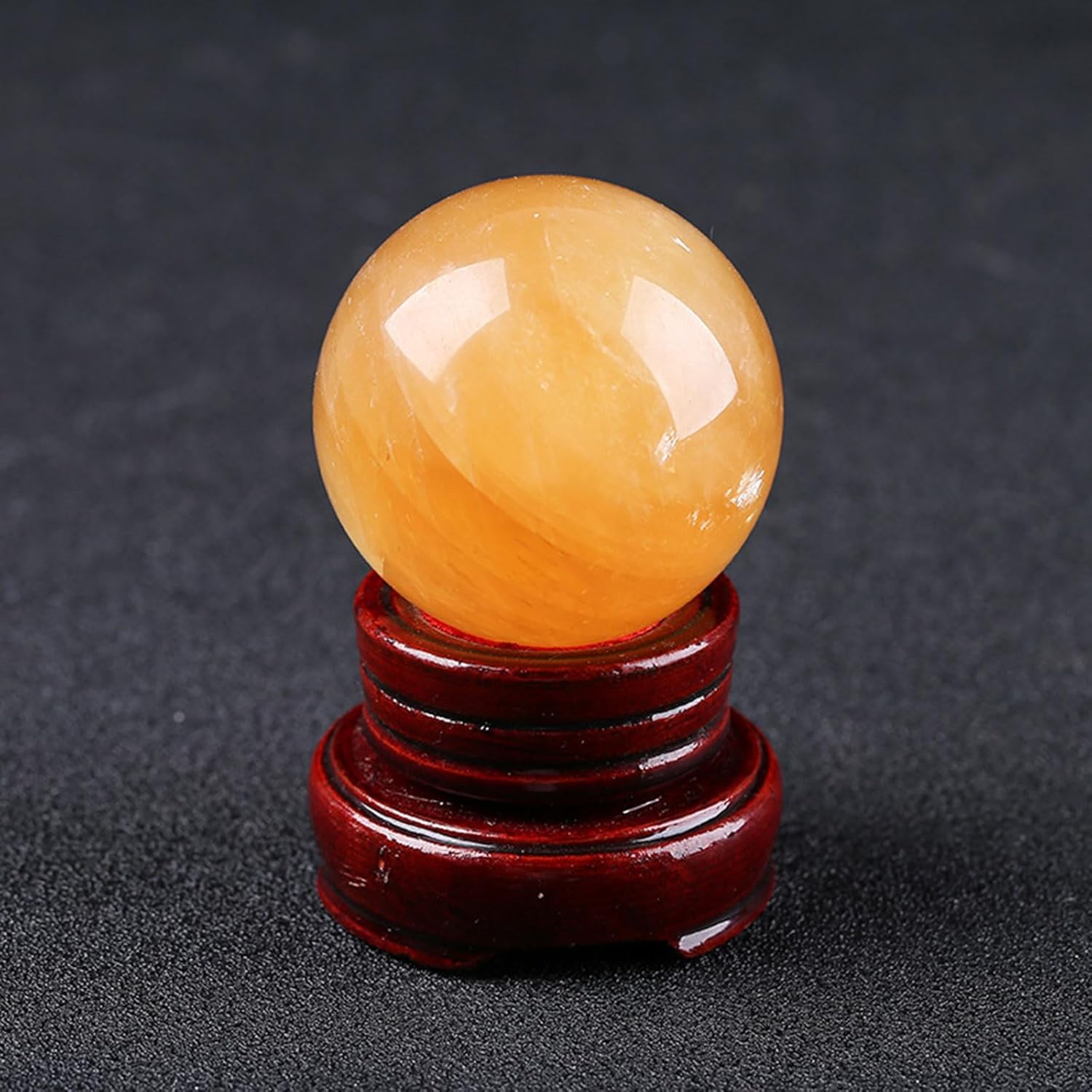 Yellow Calcite Quartz Crystal Sphere with Wooden Stand 9cm