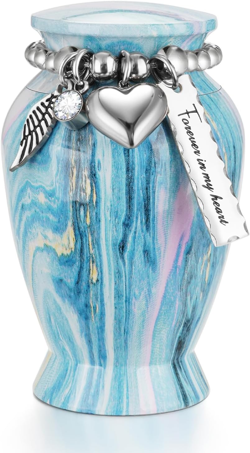 Dletay Small Urns for Human Ashes Ocean Blue Mini Cremation Urn