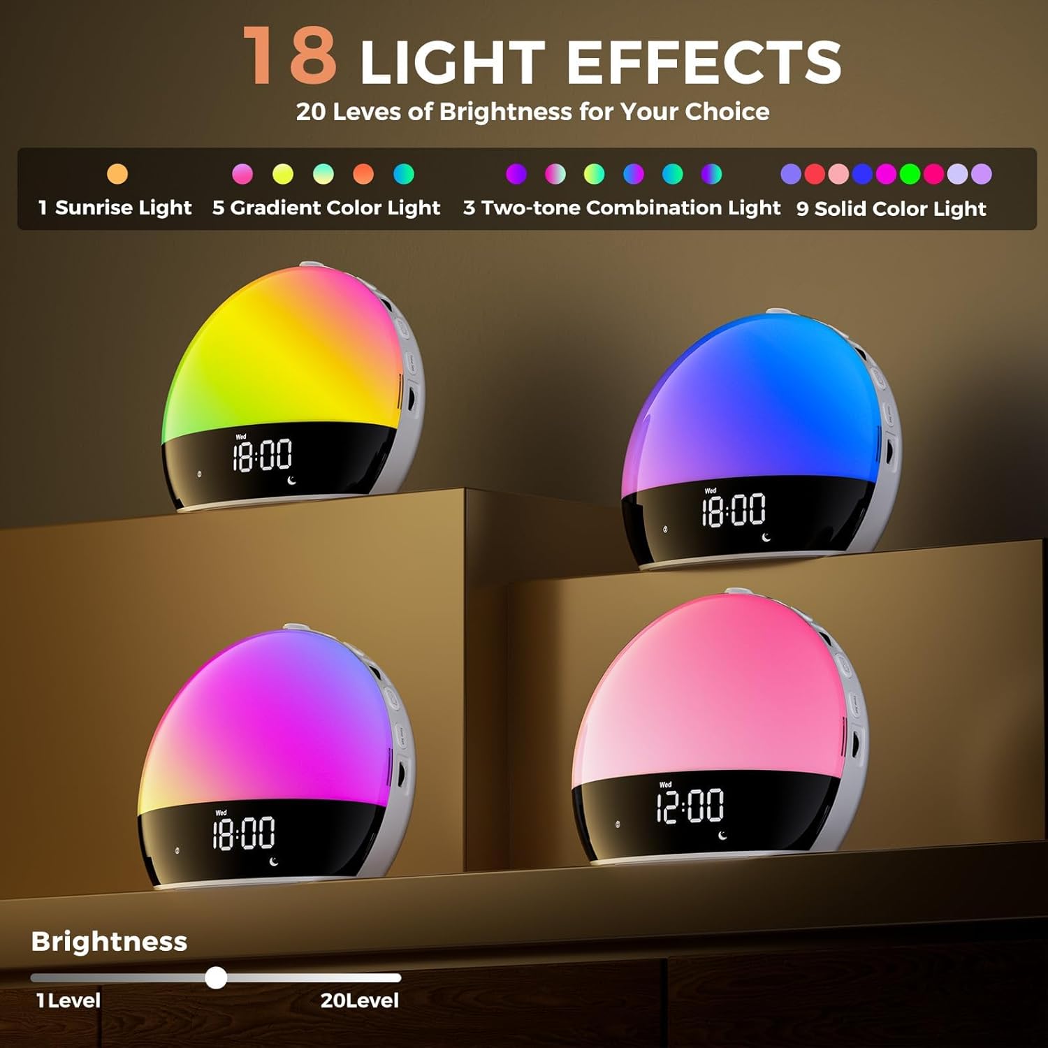 Risop Gentle Awakening Sunrise Alarm Clock with Light Therapy and Bluetooth Speaker
