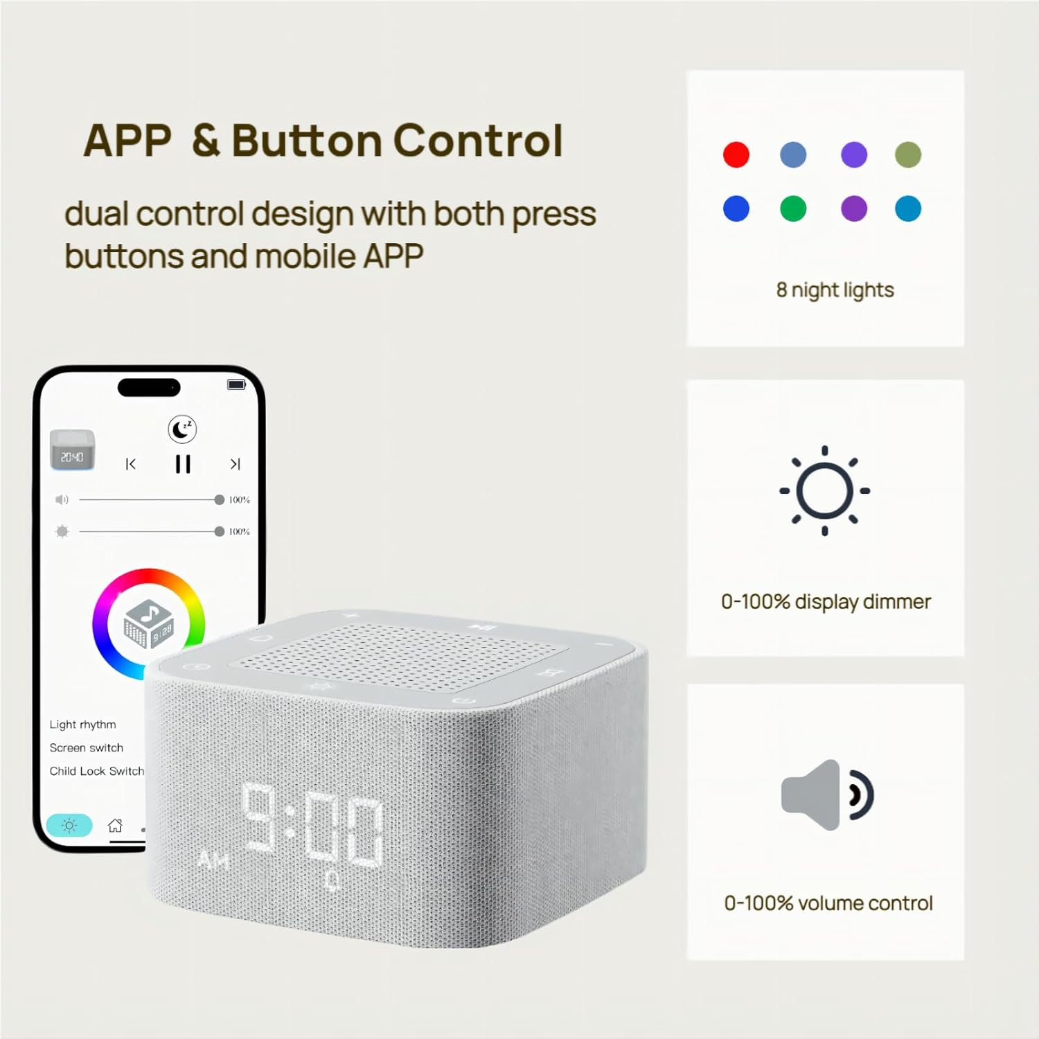 Sleep Sound Machine with Alarm Clock and Lights