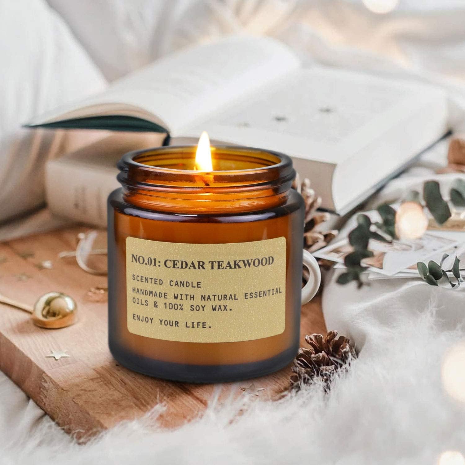 YFYTRE 4 Pack Scented Soy Wax Candles with Amber Glass Jars