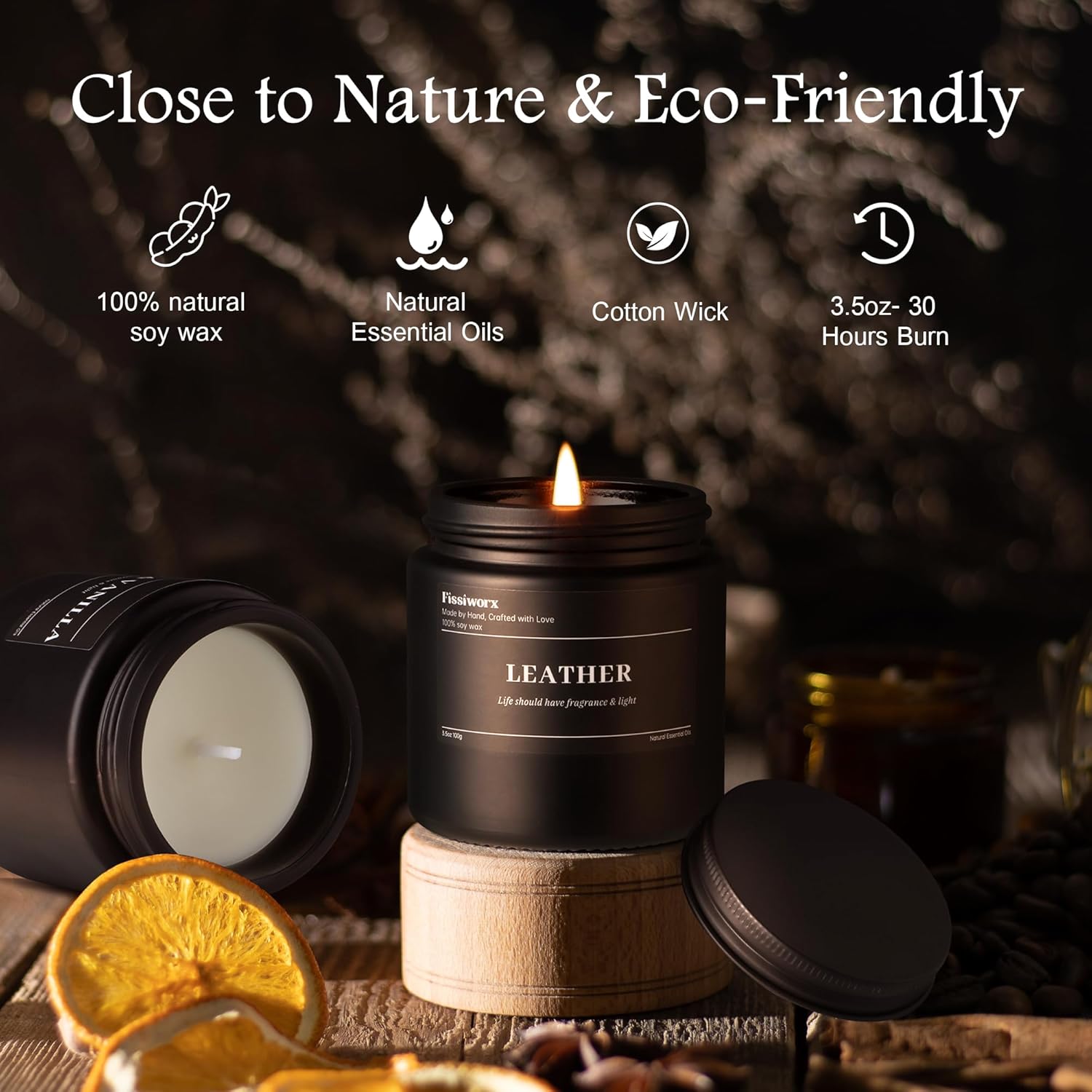 9 Pack Scented Candles for Men - Leather Vanilla Oak Set