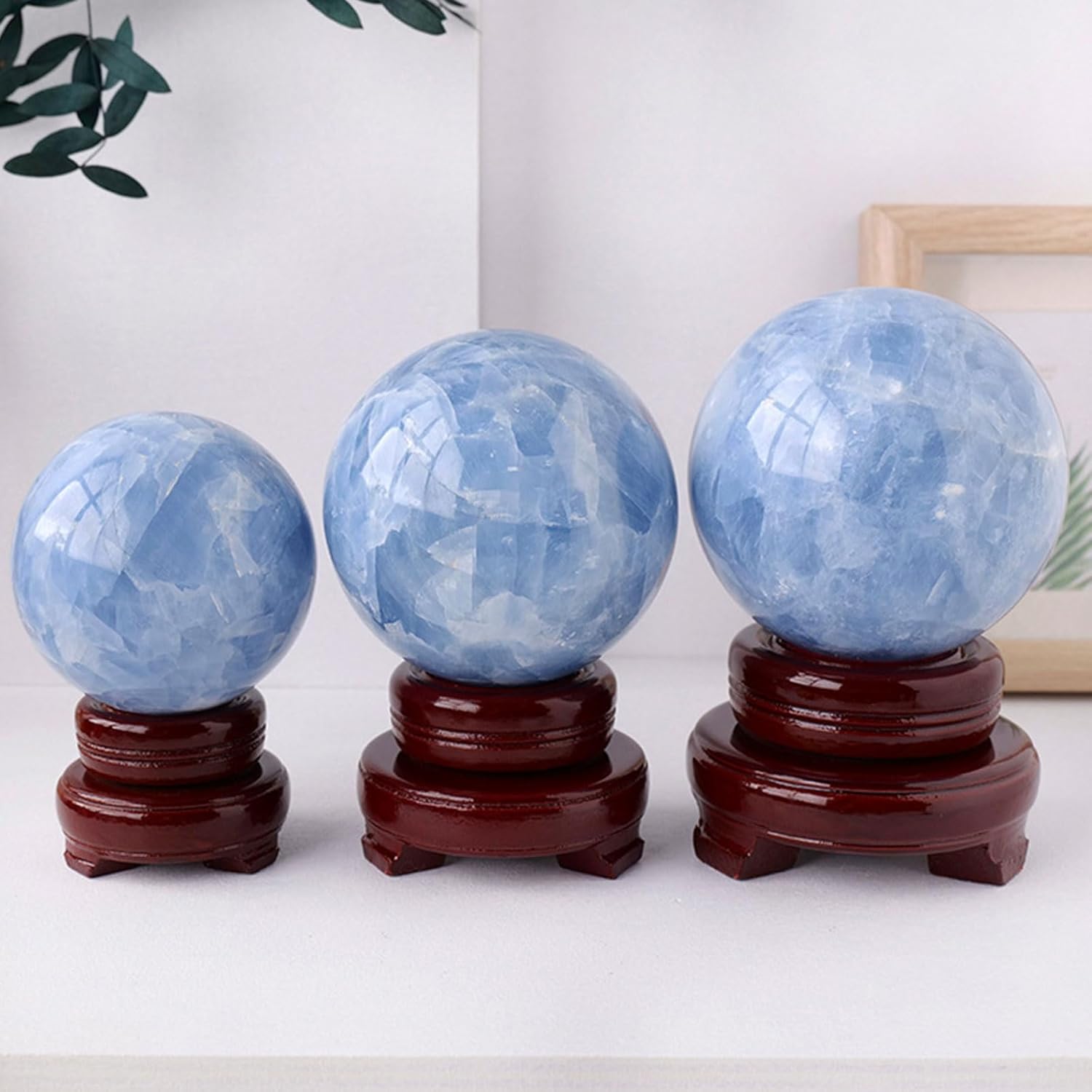 Natural Celestite Crystal Ball with Stand for Healing and Fengshui