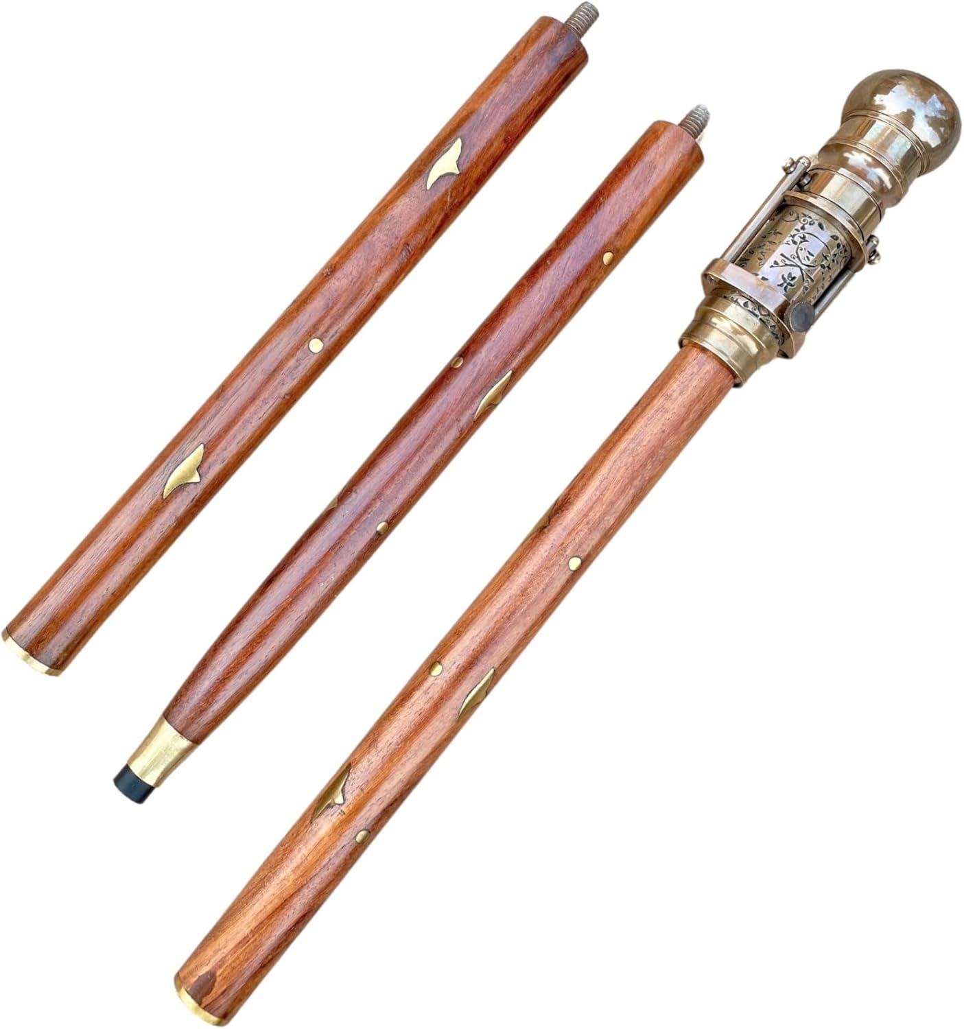 Victorian-Style Brass Walking Stick with Telescope and Compass