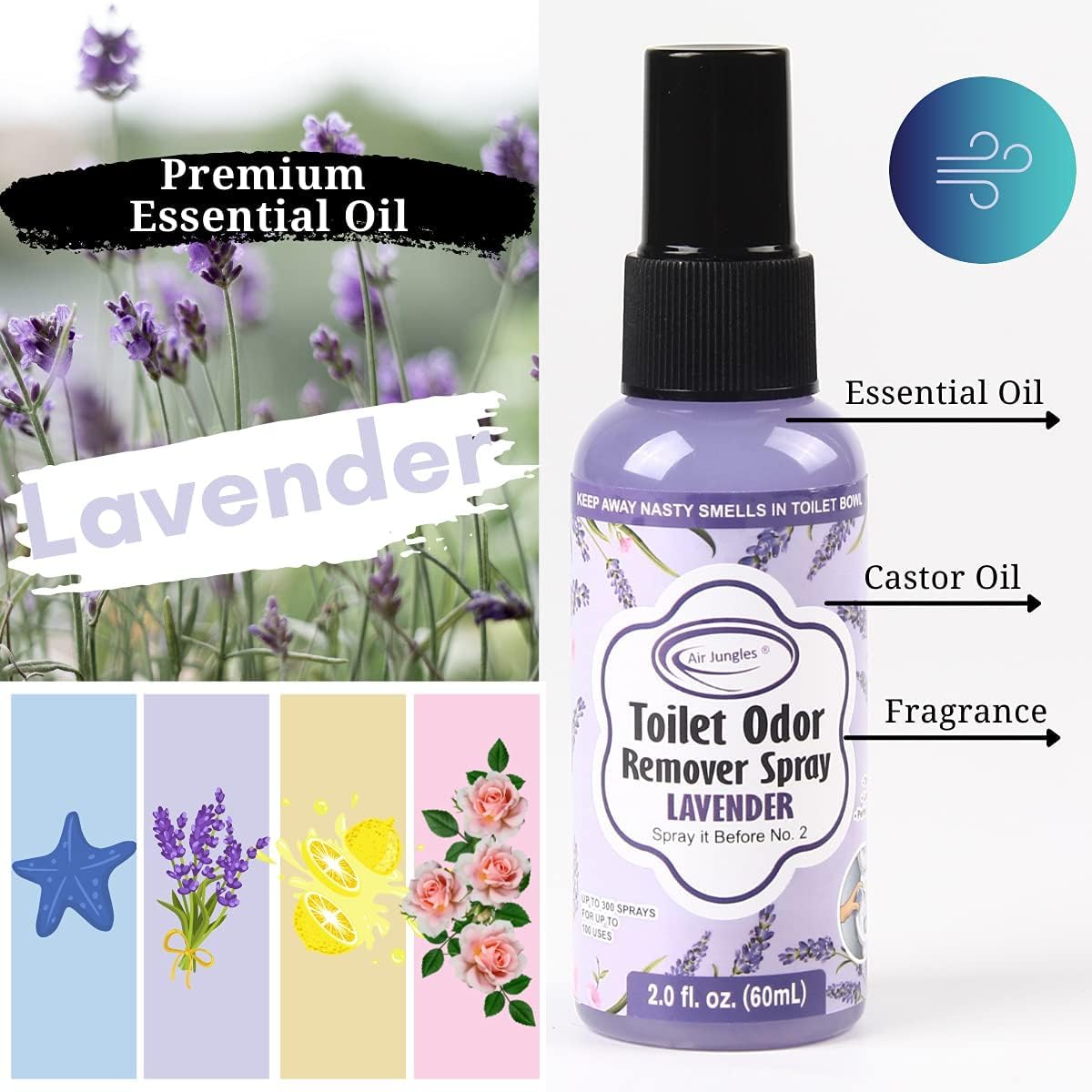 Air Jungles Toilet Odor Eliminator Spray Lavender Scent