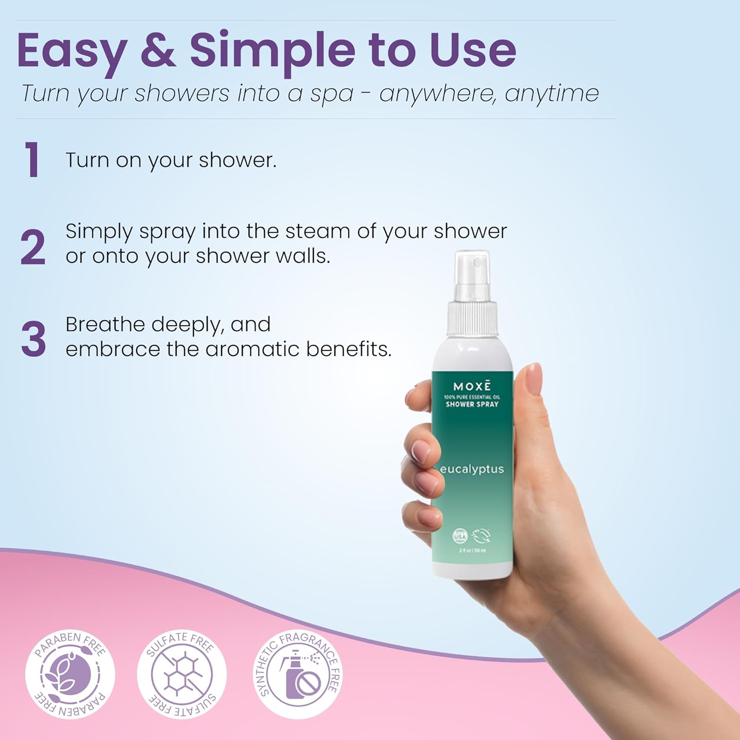 MOXE Aromatherapy Shower Mist 4 Pack - Eucalyptus Lavender Breathe Dream