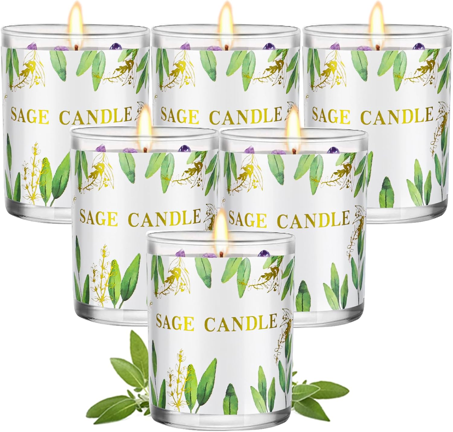 Sage Candle 6 Pack for Energy Cleansing and Relaxation