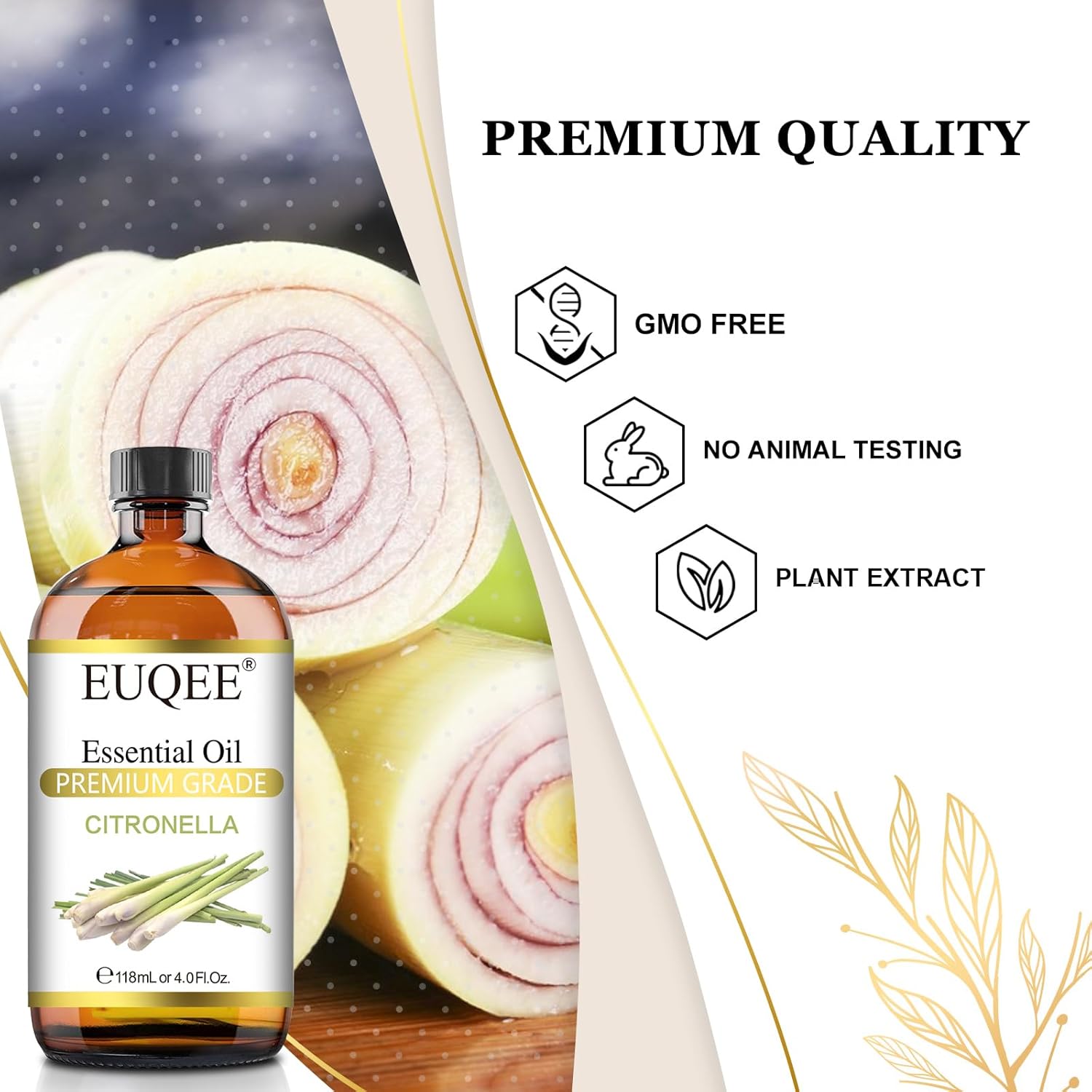 EUQEE Citronella Essential Oil 118ml Glass Dropper Gift Box