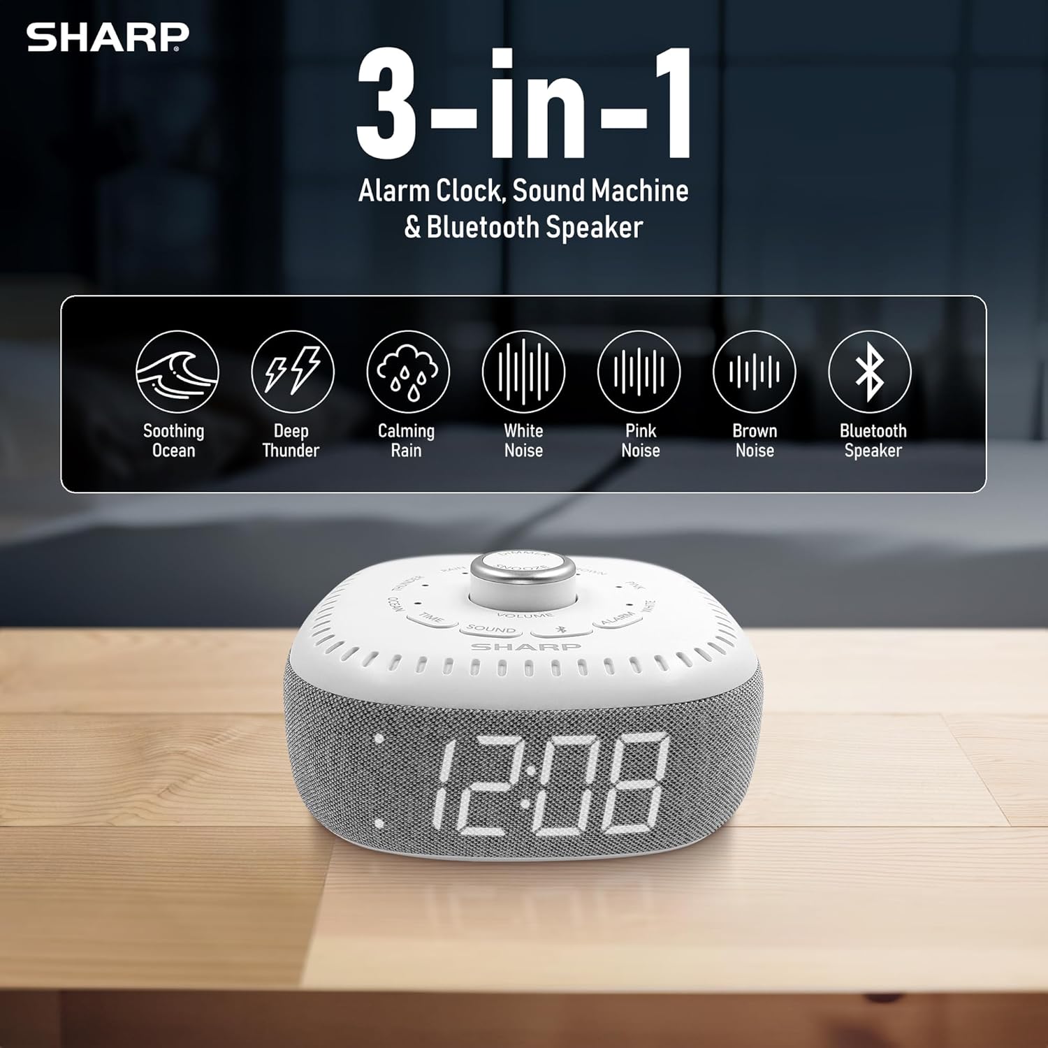Sharp Sound Machine Alarm Clock with Bluetooth Speaker