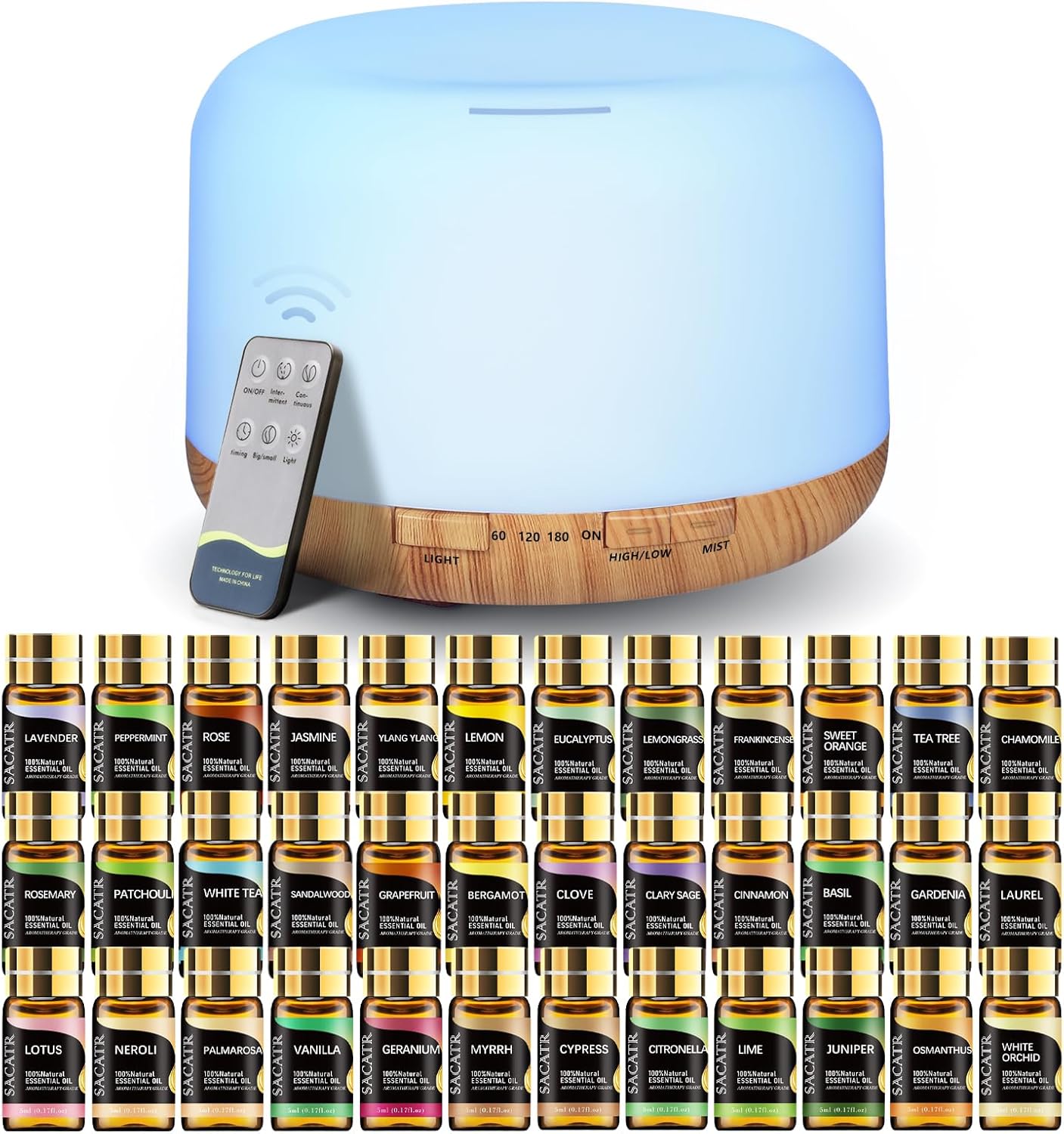 SACATR 500ml Essential Oil Diffuser with 36 Oils