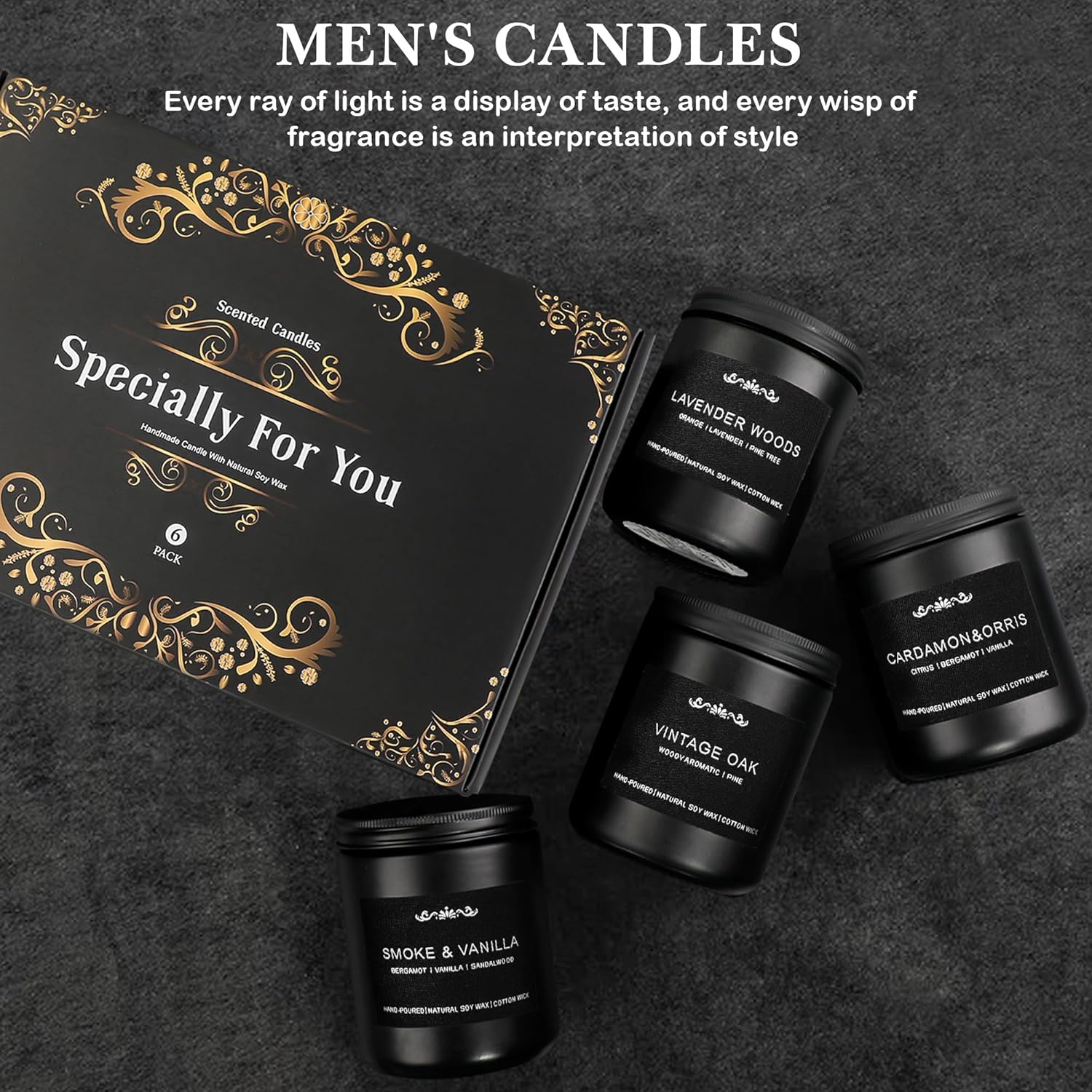 Inayou Men Scented Candles 6 Pack Aromatherapy Gift