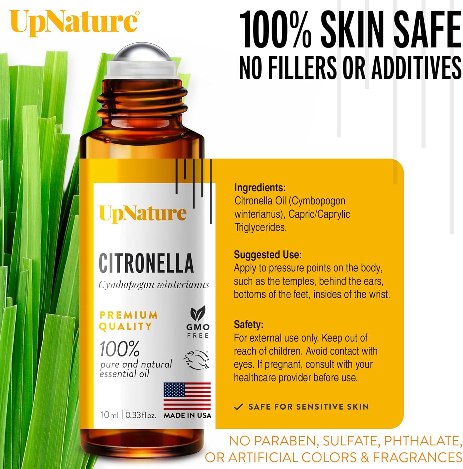 UpNature Citronella Oil Roll On - Natural Insect Repellent for Camping