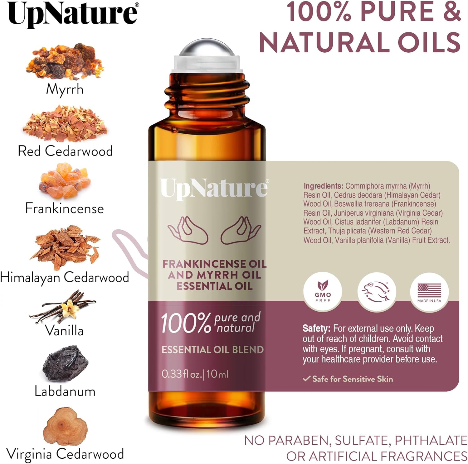 UpNature Frankincense and Myrrh Oil Roll On - Natural Essential Oil for Skin