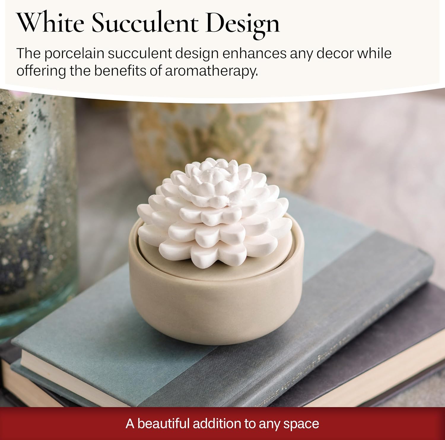 Airom White Succulent Porcelain Diffuser with Peppermint Oil