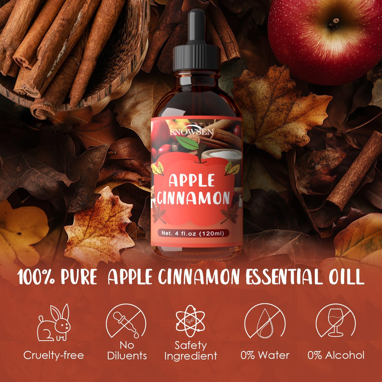 Apple Cinnamon Essential Oil 4 Fl Oz for Diffuser and DIY Use