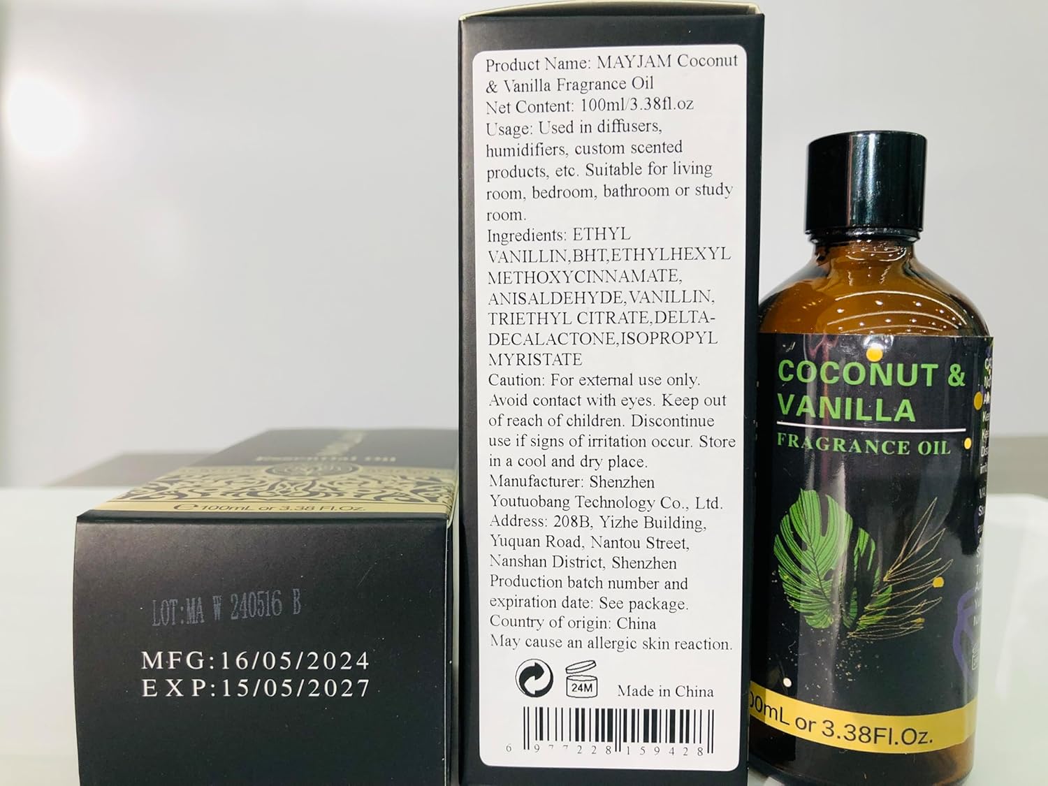 MAYJAM 100ML Coconut Vanilla Fragrance Oil with Glass Dropper