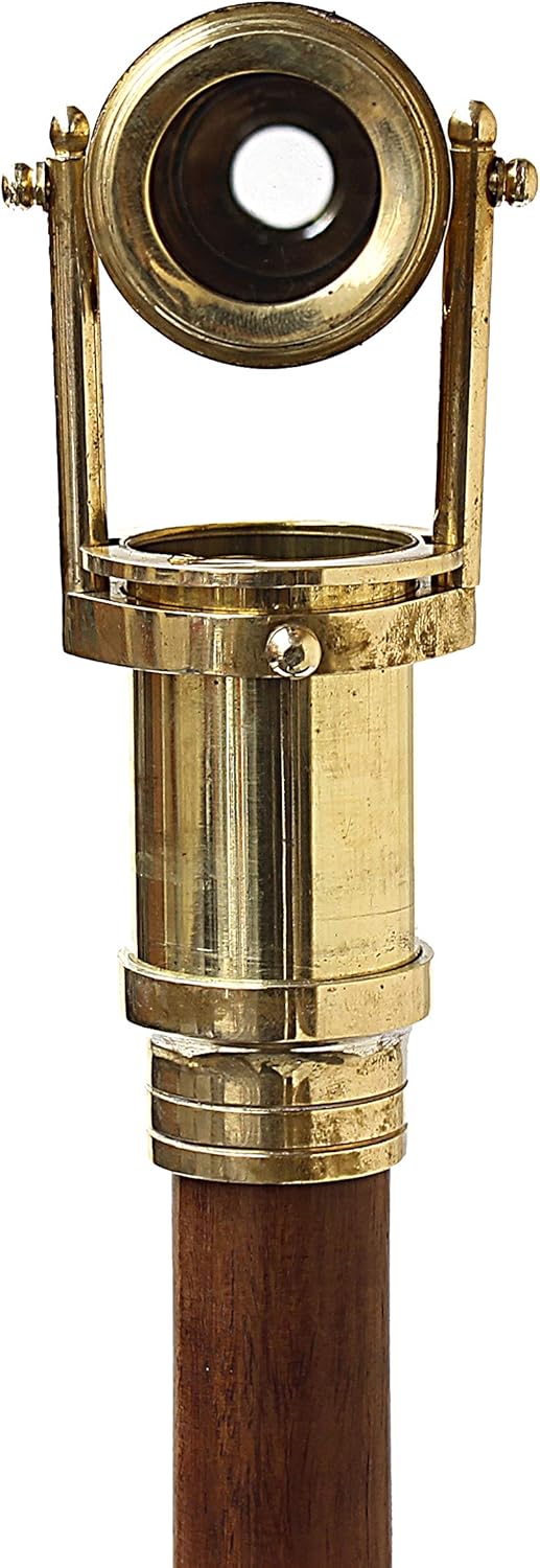 Wooden Walking Stick with Brass Handle and Telescope