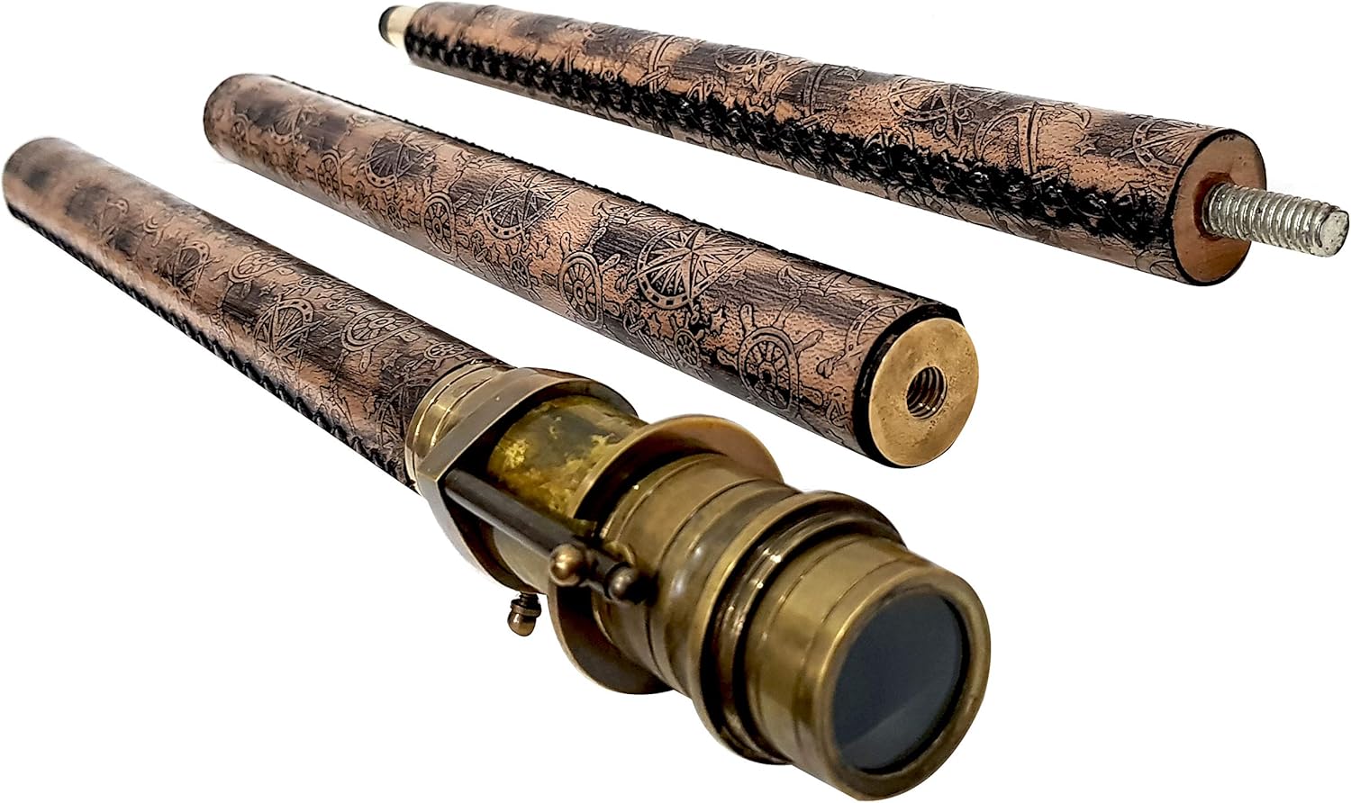 Antique Compass Telescope Walking Stick Cane