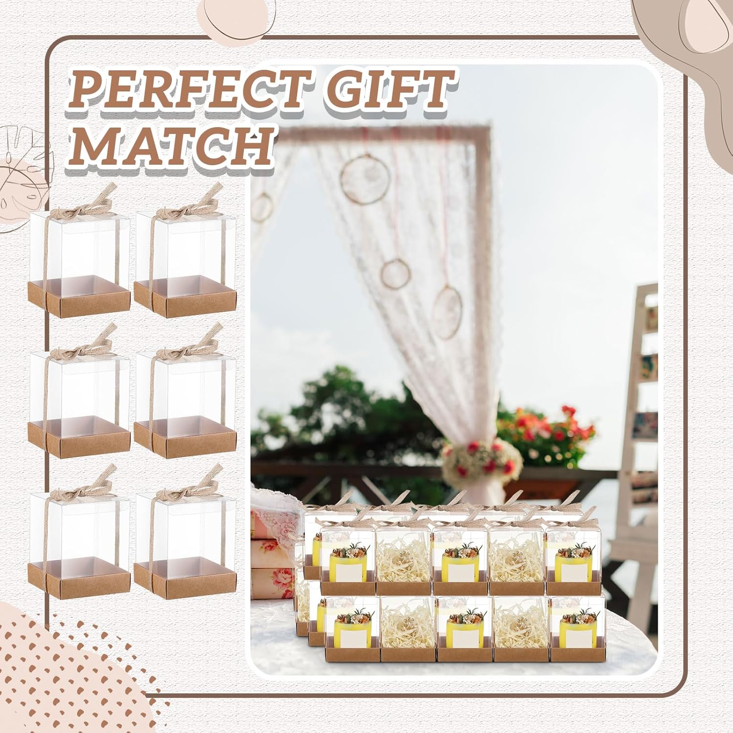 Cunno 24-Pack Transparent Candle Gift Box with Ribbon