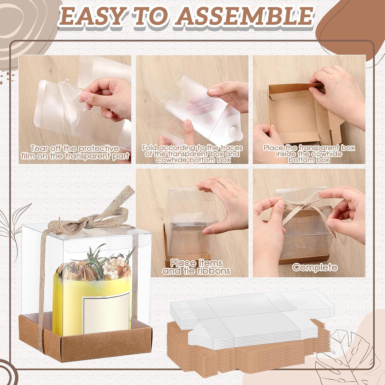Cunno 24-Pack Transparent Candle Gift Box with Ribbon