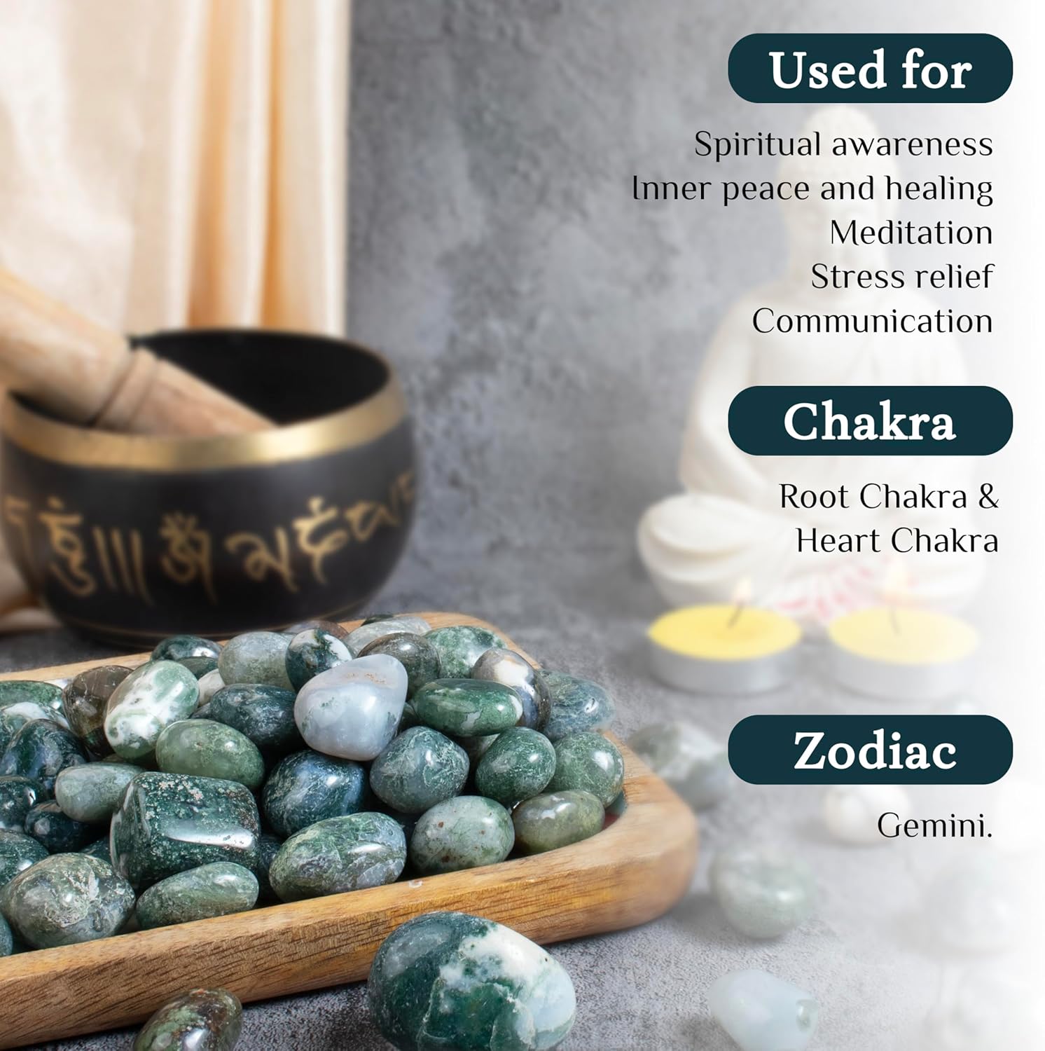 Crocon 1LB Moss Agate Tumbled Stones Set