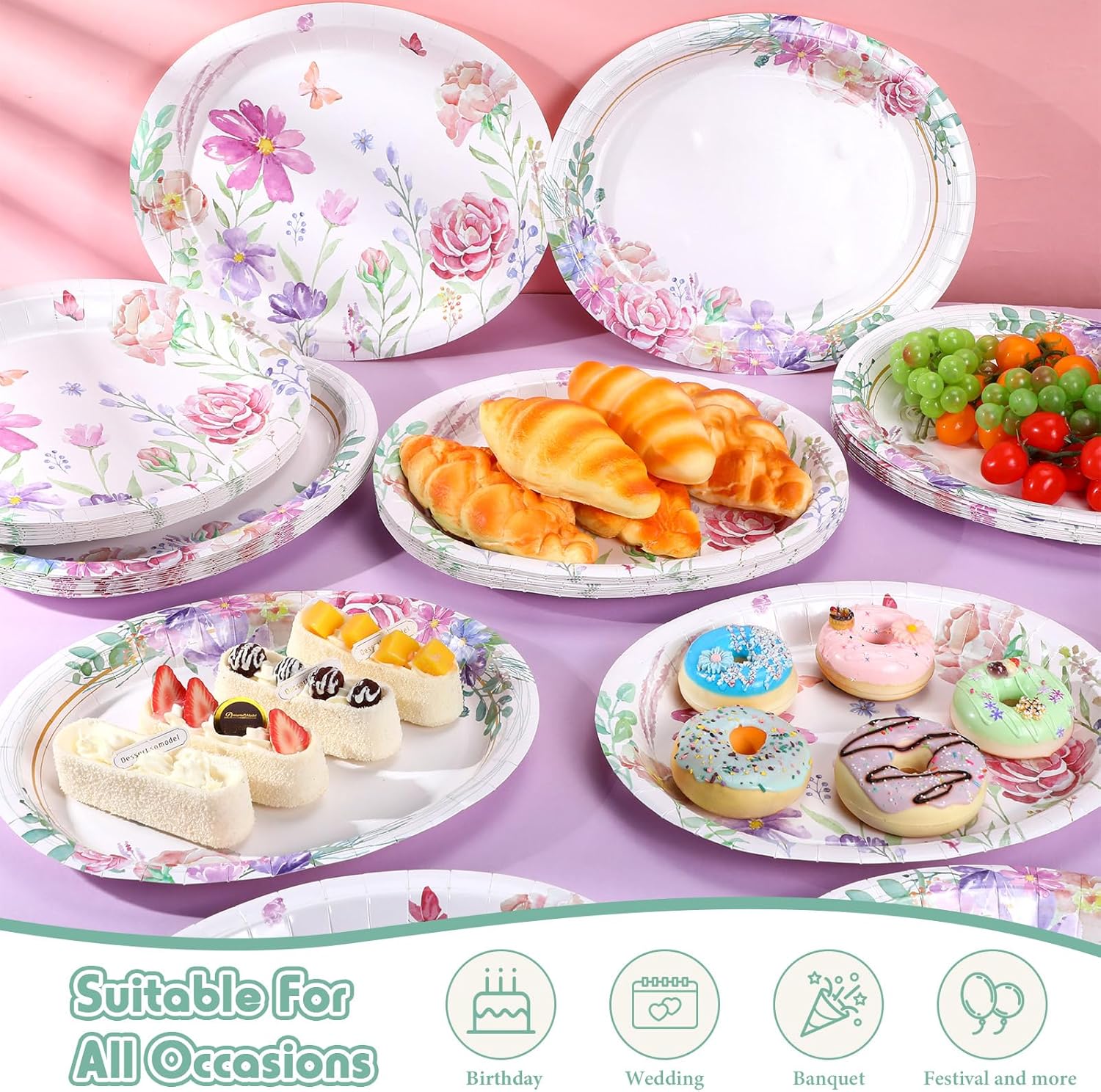Havawish 100 Pcs Floral Oval Paper Plates 10x12