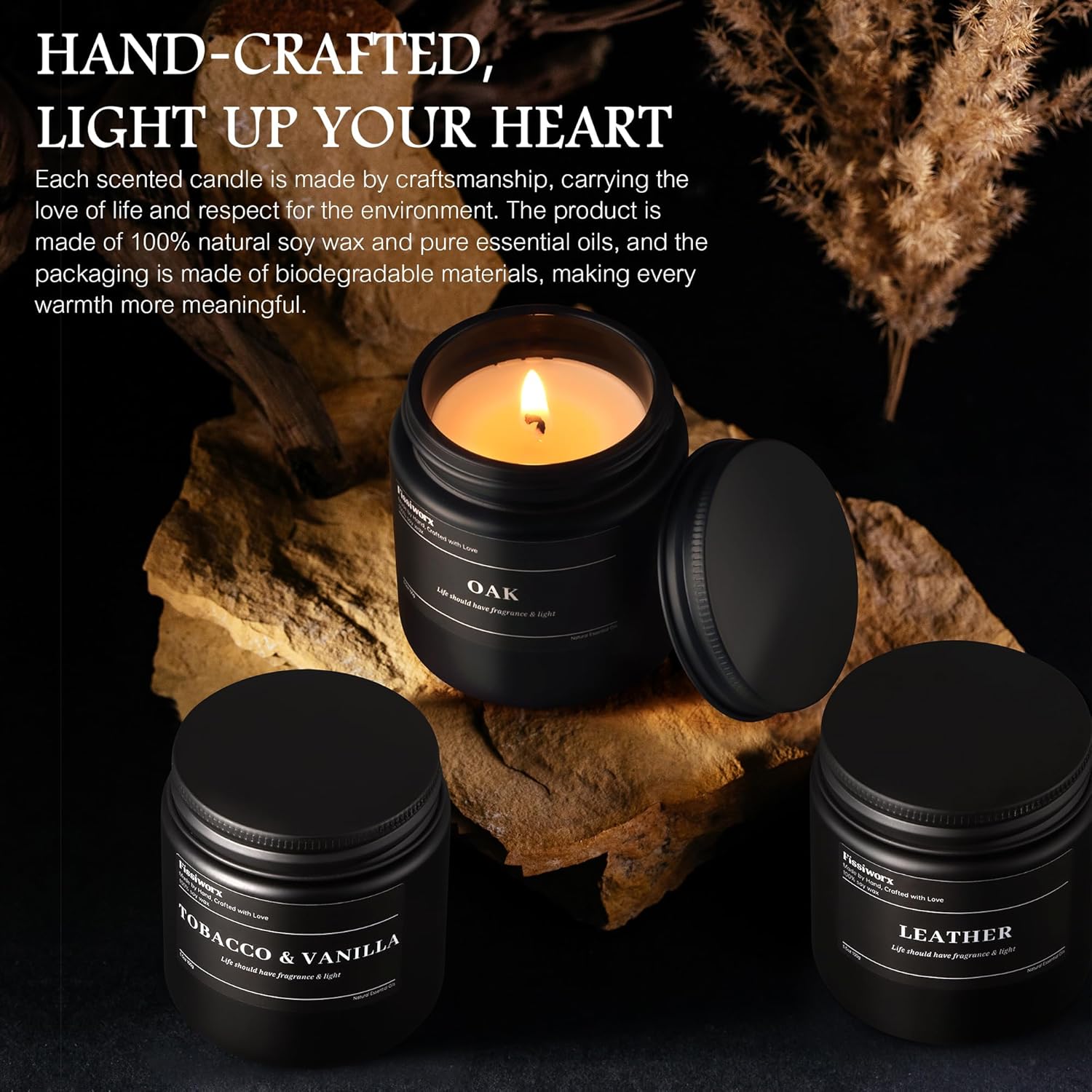9 Pack Scented Candles for Men - Leather Vanilla Oak Set