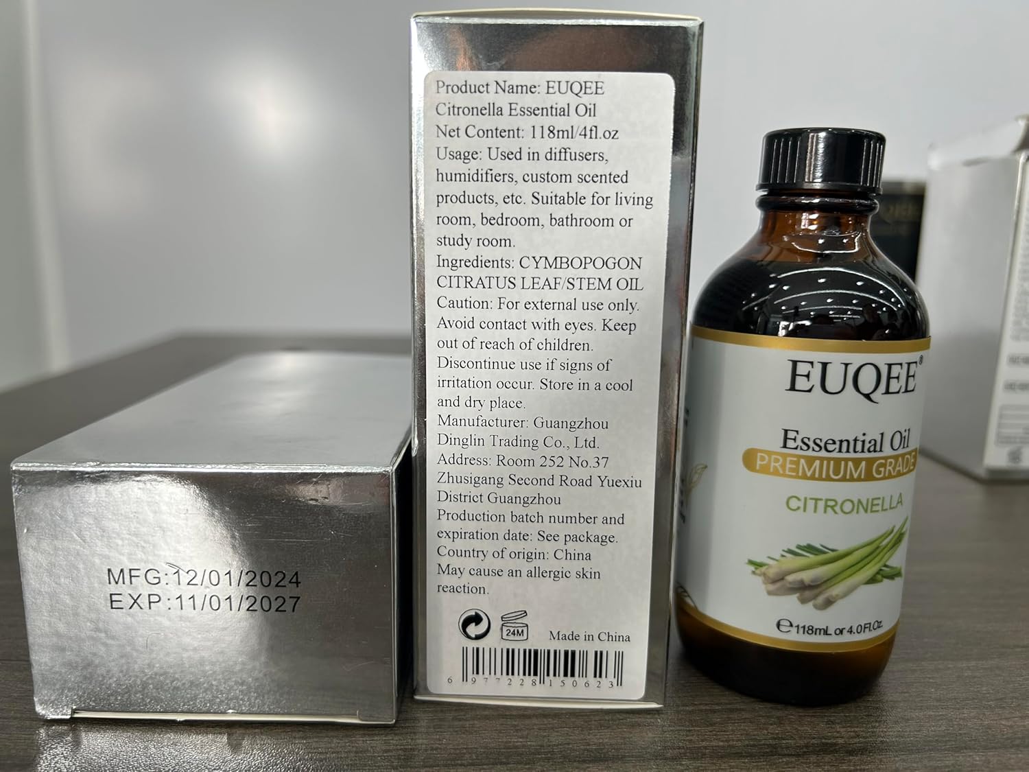 EUQEE Citronella Essential Oil 118ml Glass Dropper Gift Box