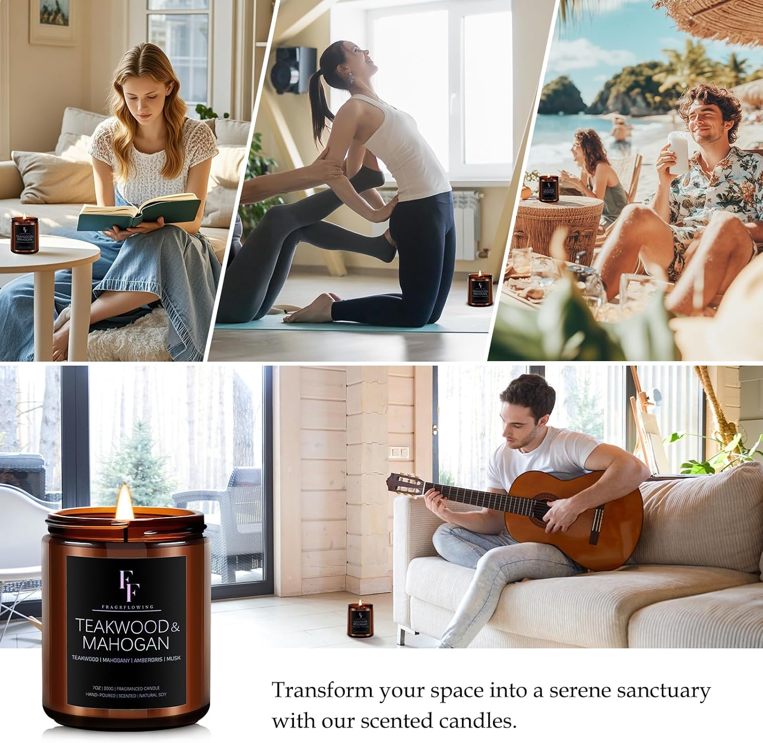 Teakwood Mahogany Scented Candle 7oz Natural Soy Wax