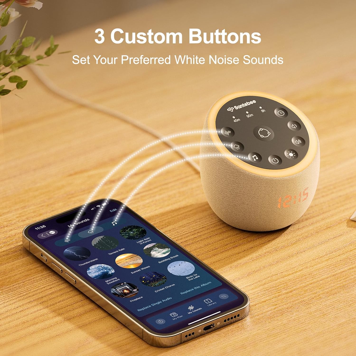 Santebee White Noise Sound Machine with 361 Sounds and Smart APP Control