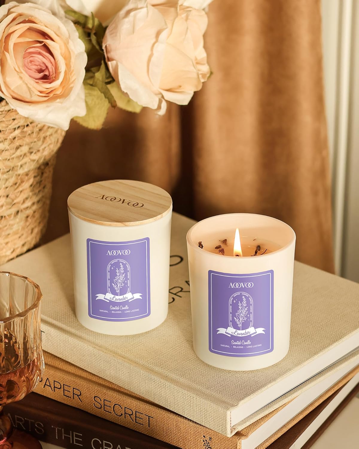 AOOVOO Lavender Candles Set for Women 4 Pack